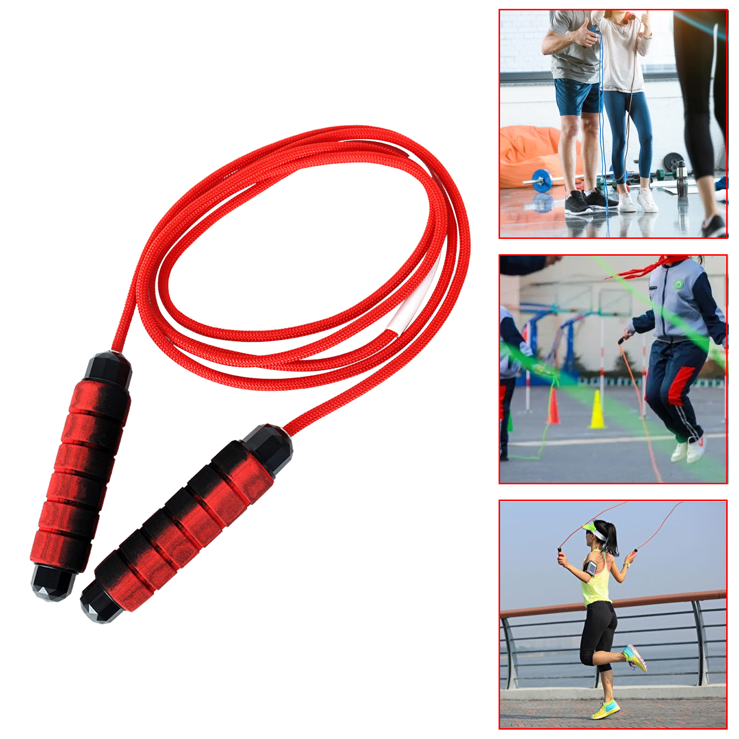 Adjustable 3M Length 8MM Diameter Nylon Weaving Cotton Wire Jump Skipping Rope with Bearing
