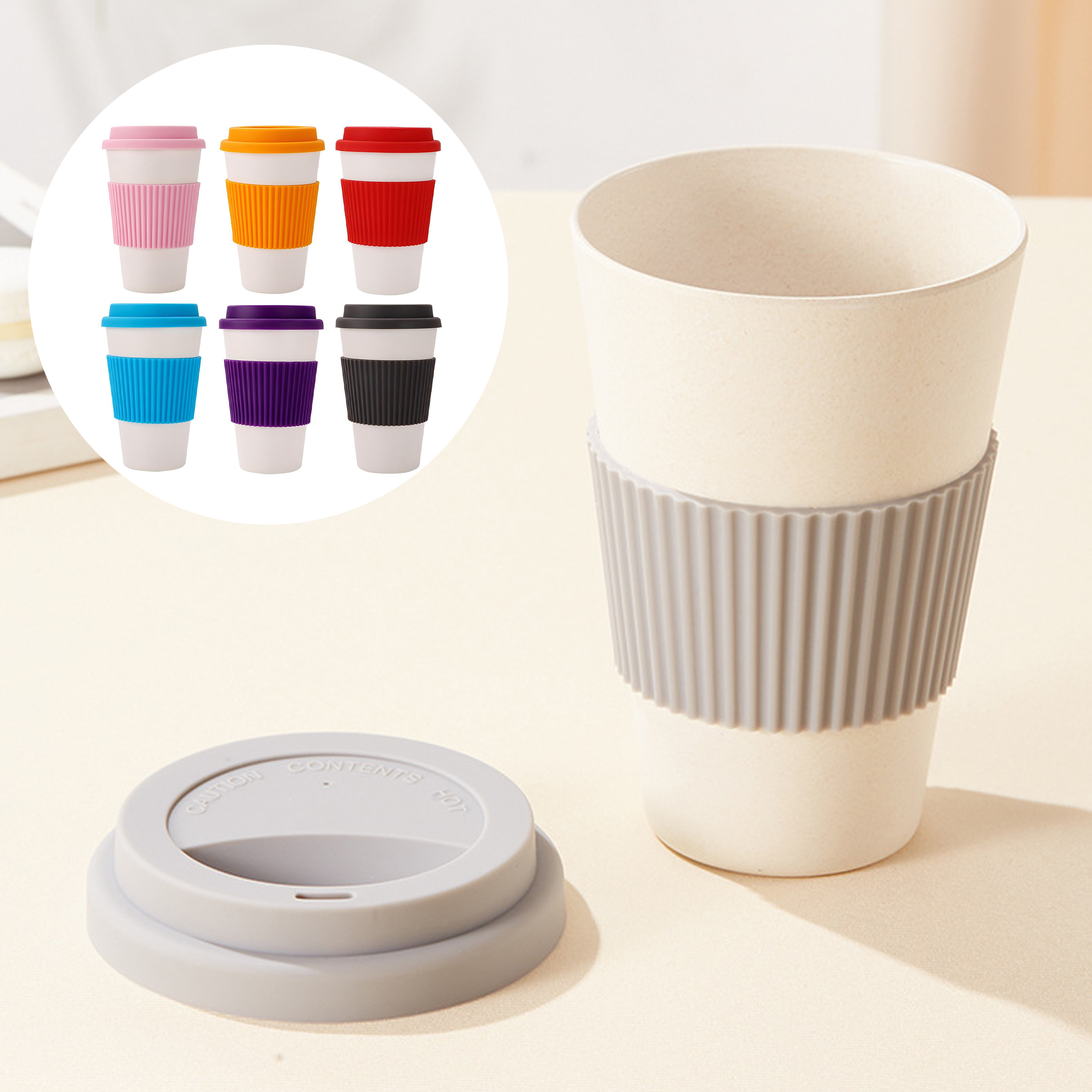 Silicone-Wrapped Ceramic Coffee Cup with Lid