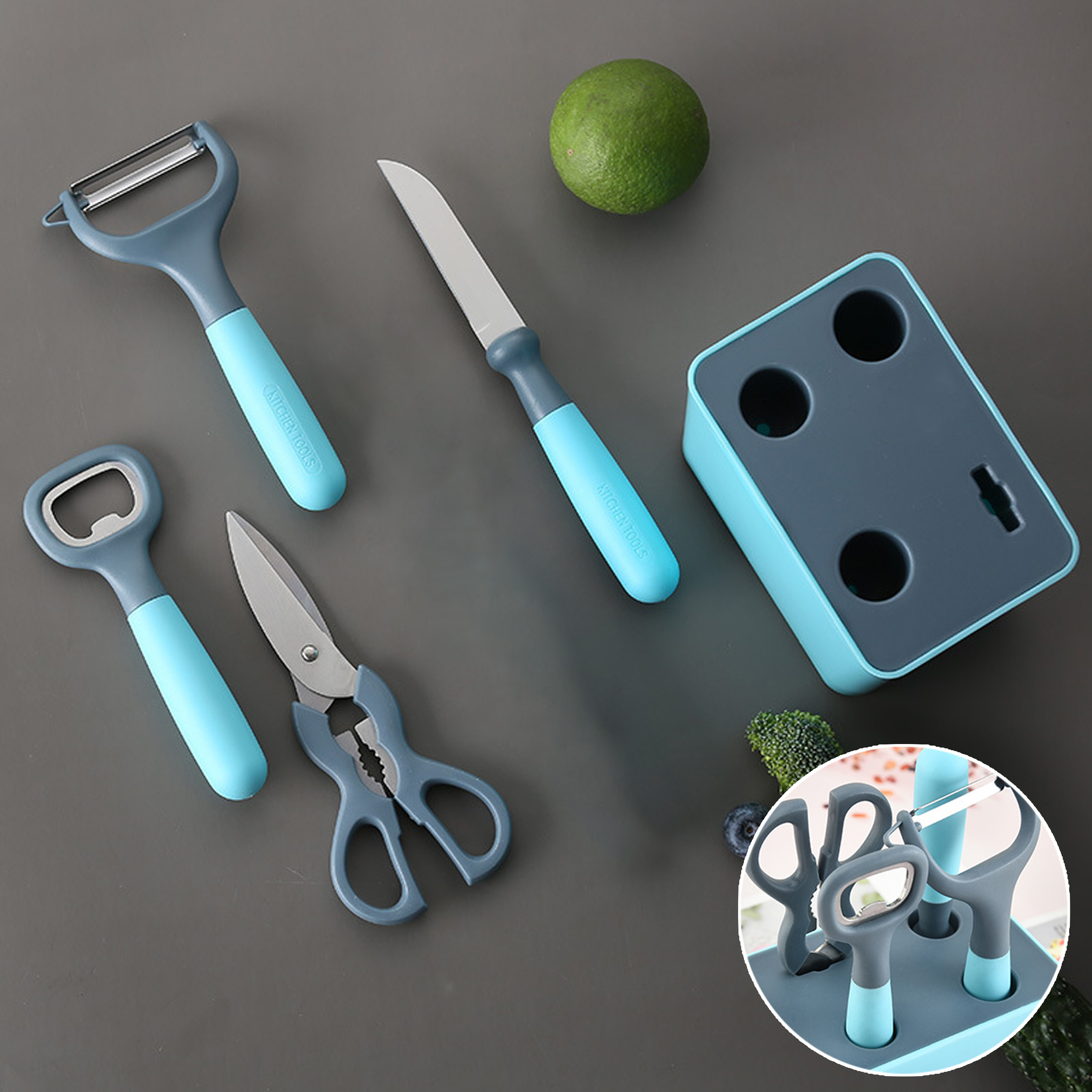 5-Piece Kitchen Tool Set With Storage Base