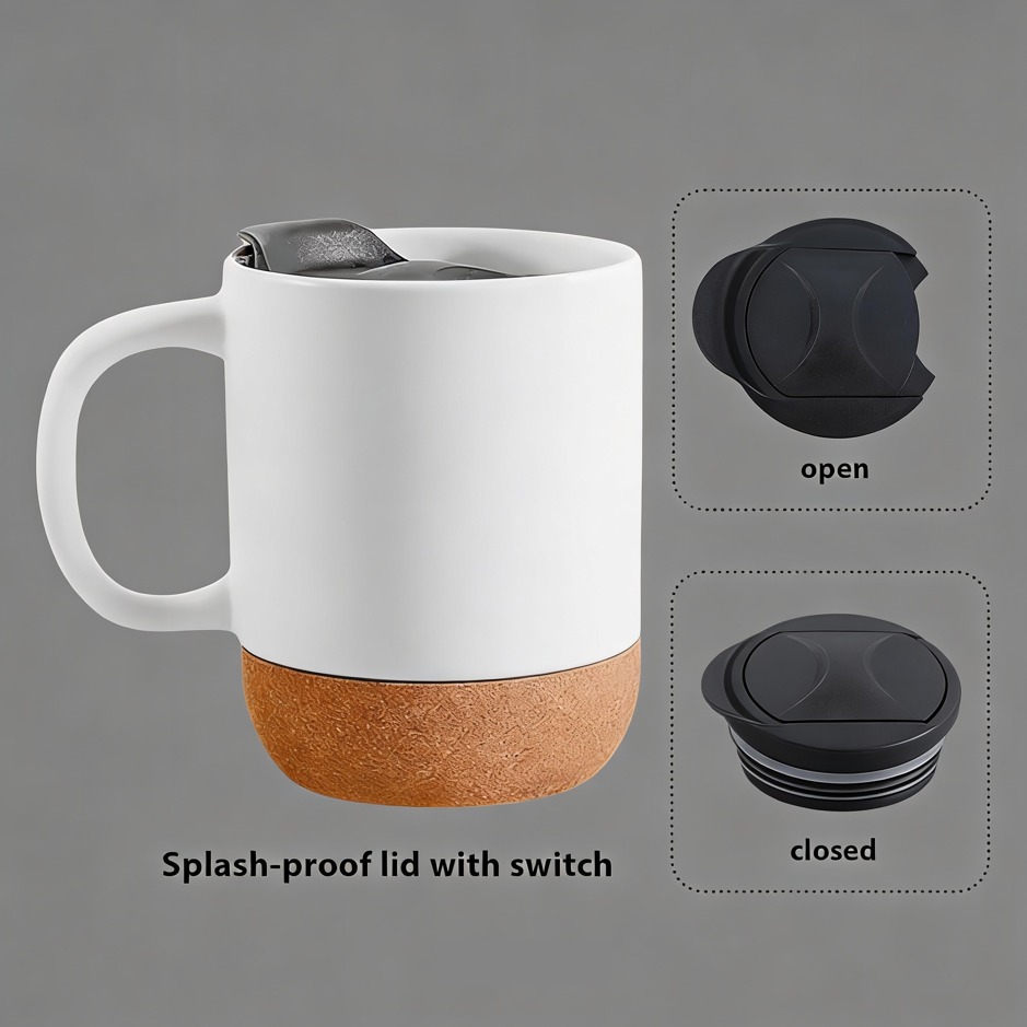 400ML Custom Logo Ceramic Cork Mug Splash-proof Lid Coffee Mug