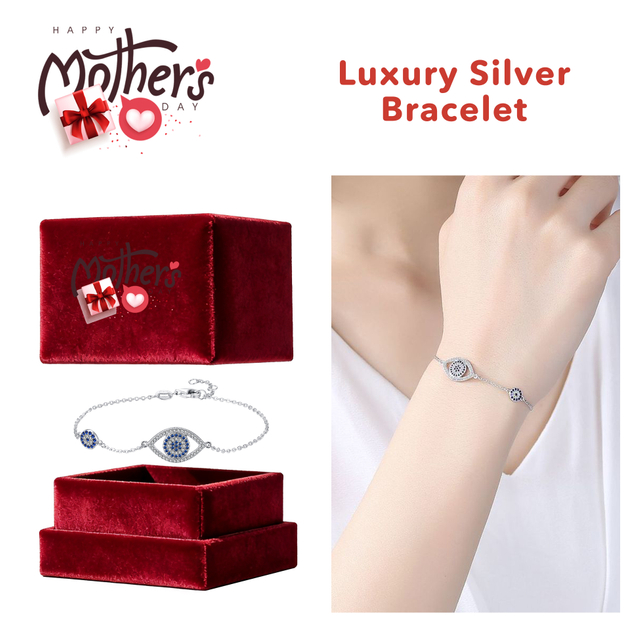 Mother's Day Evil Eye Silver Bracelet 16+3cm Adjustable Silver Evil Eye Bracelet