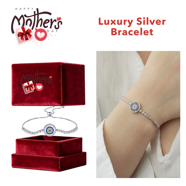 Mother's Day Evil Eye Silver Bracelet Luxury 23cm Sliding Knot Silver Bracelet