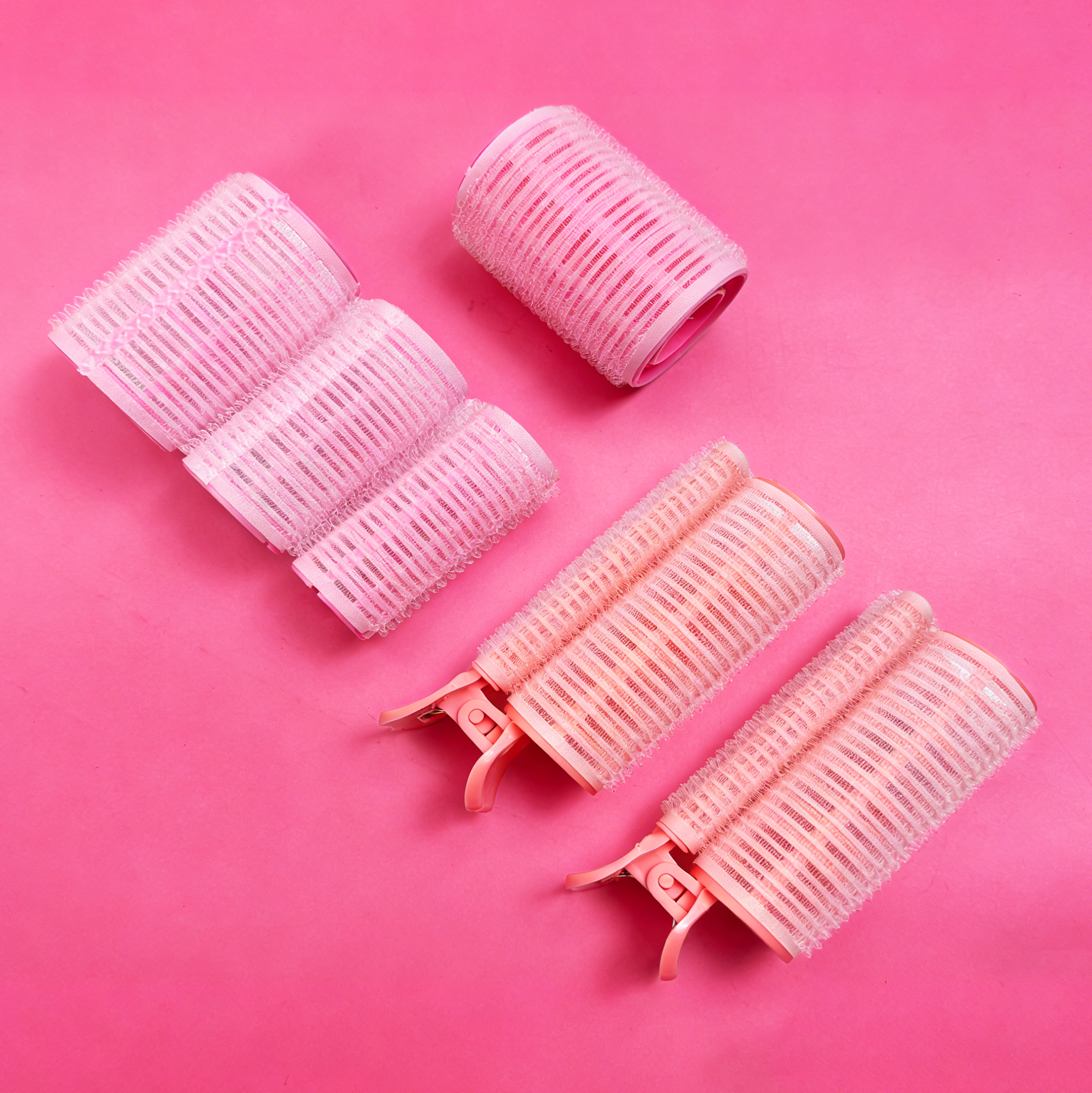 Set of 4 Striped-pink Clip-on Hair Rollers