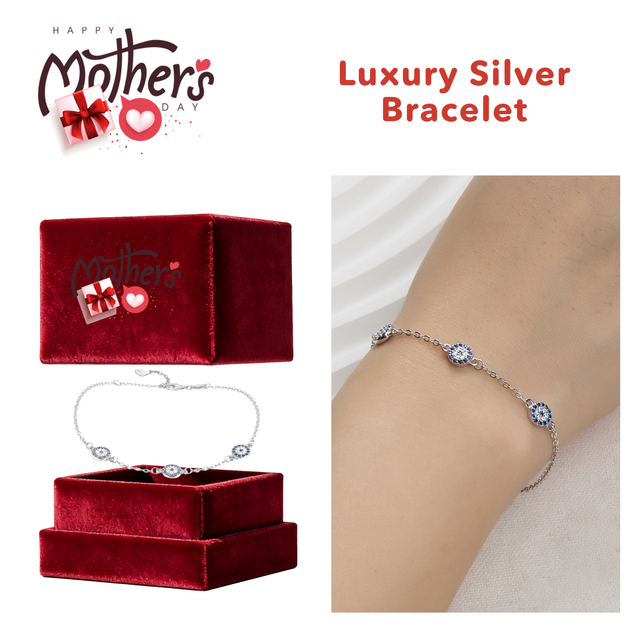 Mother's Day Evil Eye Silver Bracelet Adjustable Silver Evil Eye Bracelet