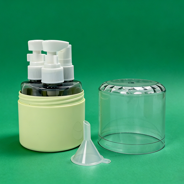 3-in-1 Lime Green Travel Bottle Kit Funnel-equipped Toiletry Dispenser Set