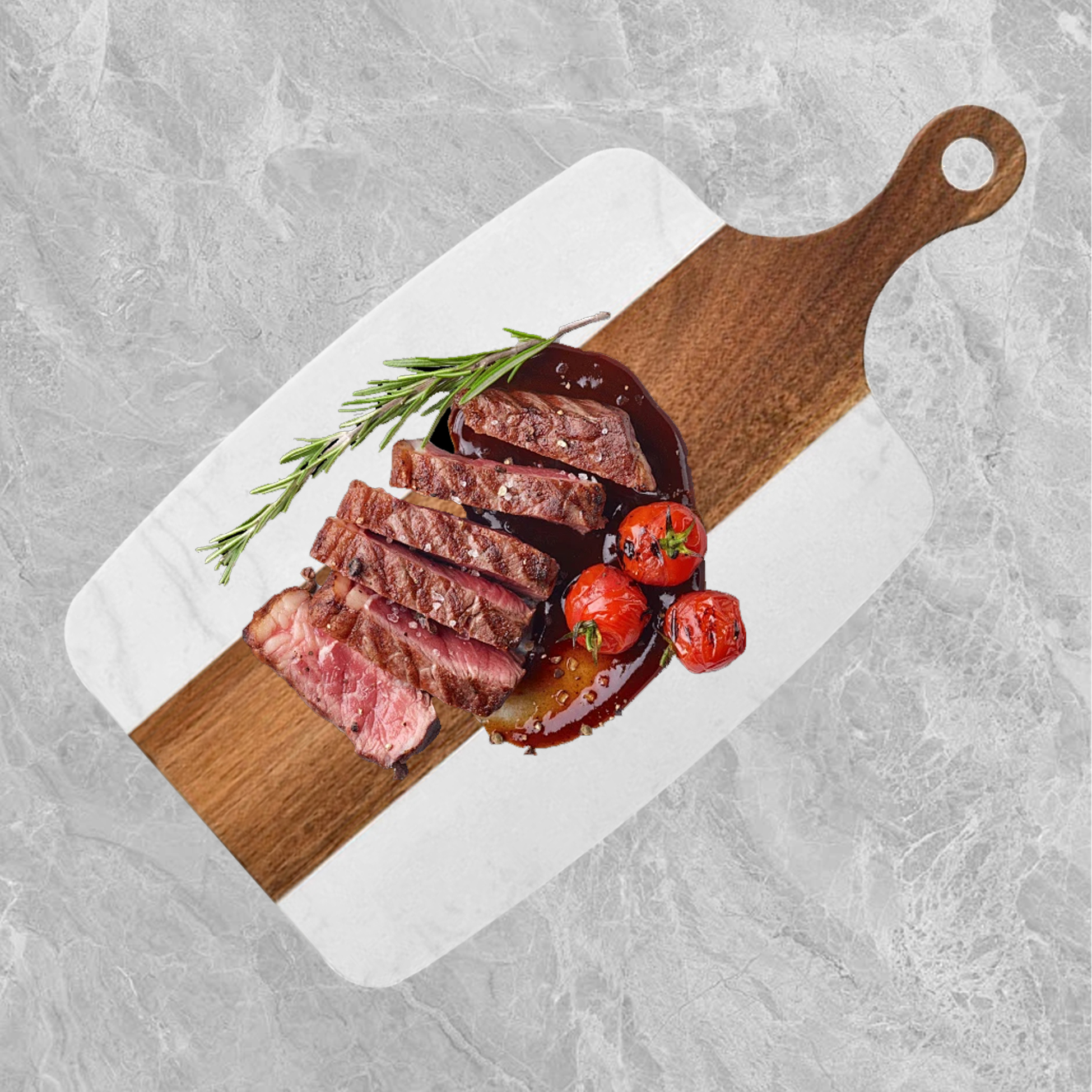 Marble & Wood Striped Handle Cutting Board
