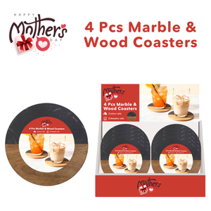 4-pcs Round Marble & Wood Coasters Set