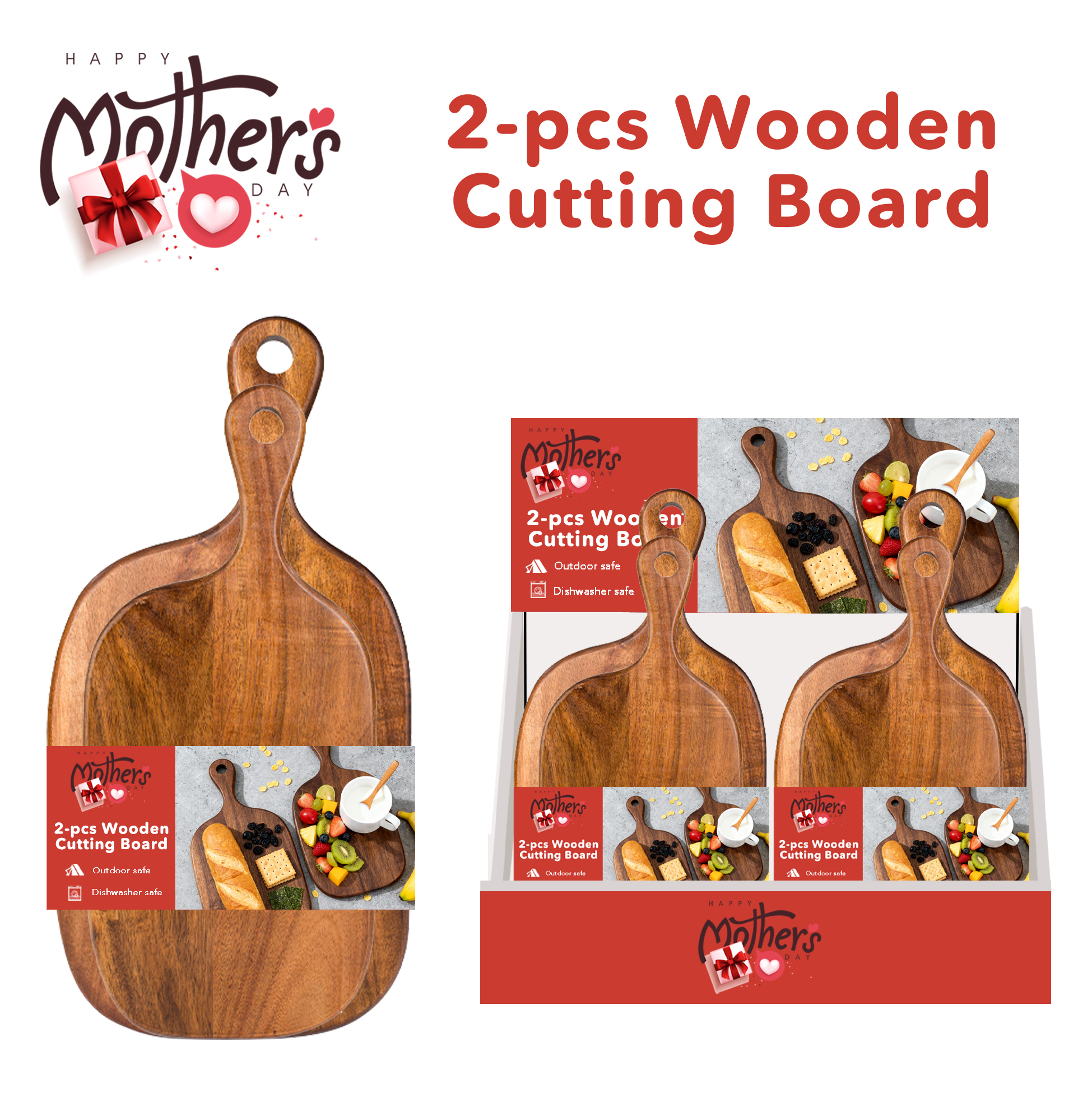 2-piece Wooden Handle Cutting Board Set