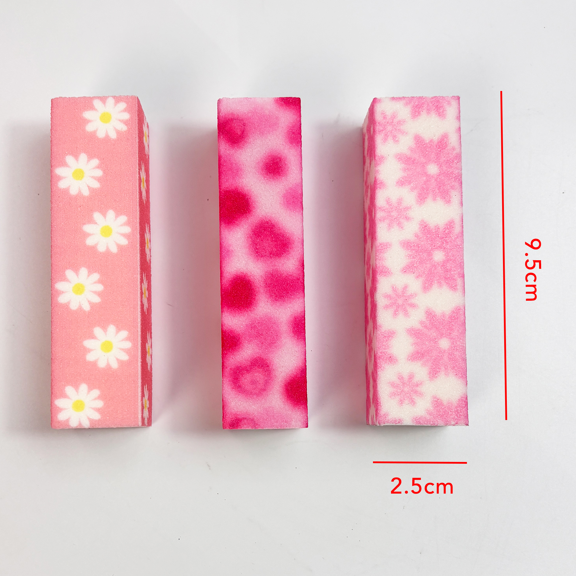 Set of 3 4-Sided Nail Buffer Block Pink Floral Nail File