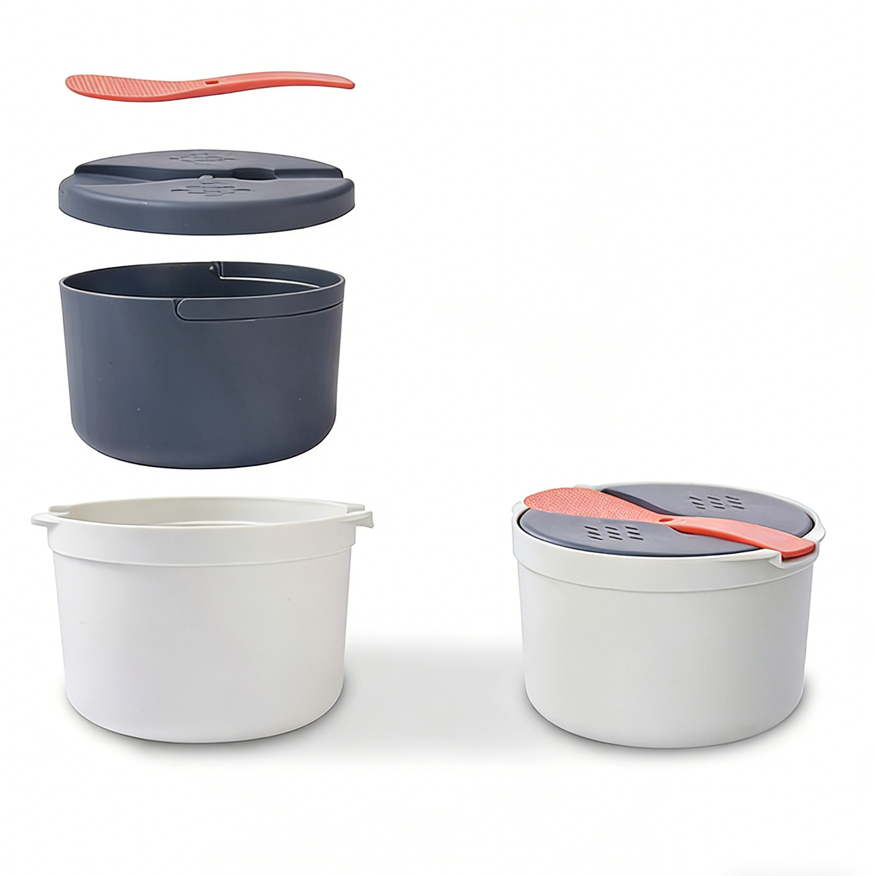Microwave Rice Cooker with Lid & Spoon