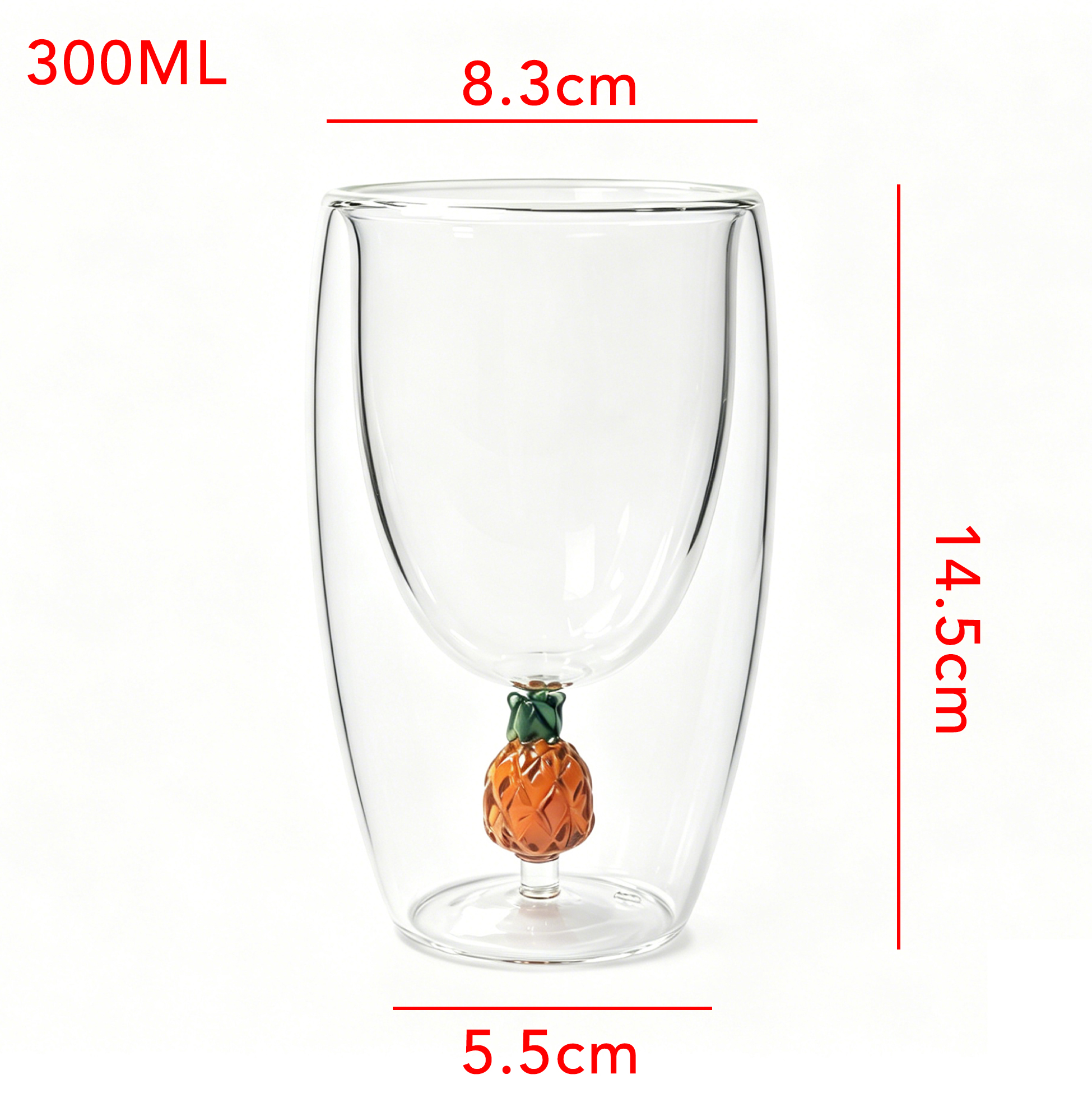 Set of 2 300ml Pineapple Double Wall Glass Cups