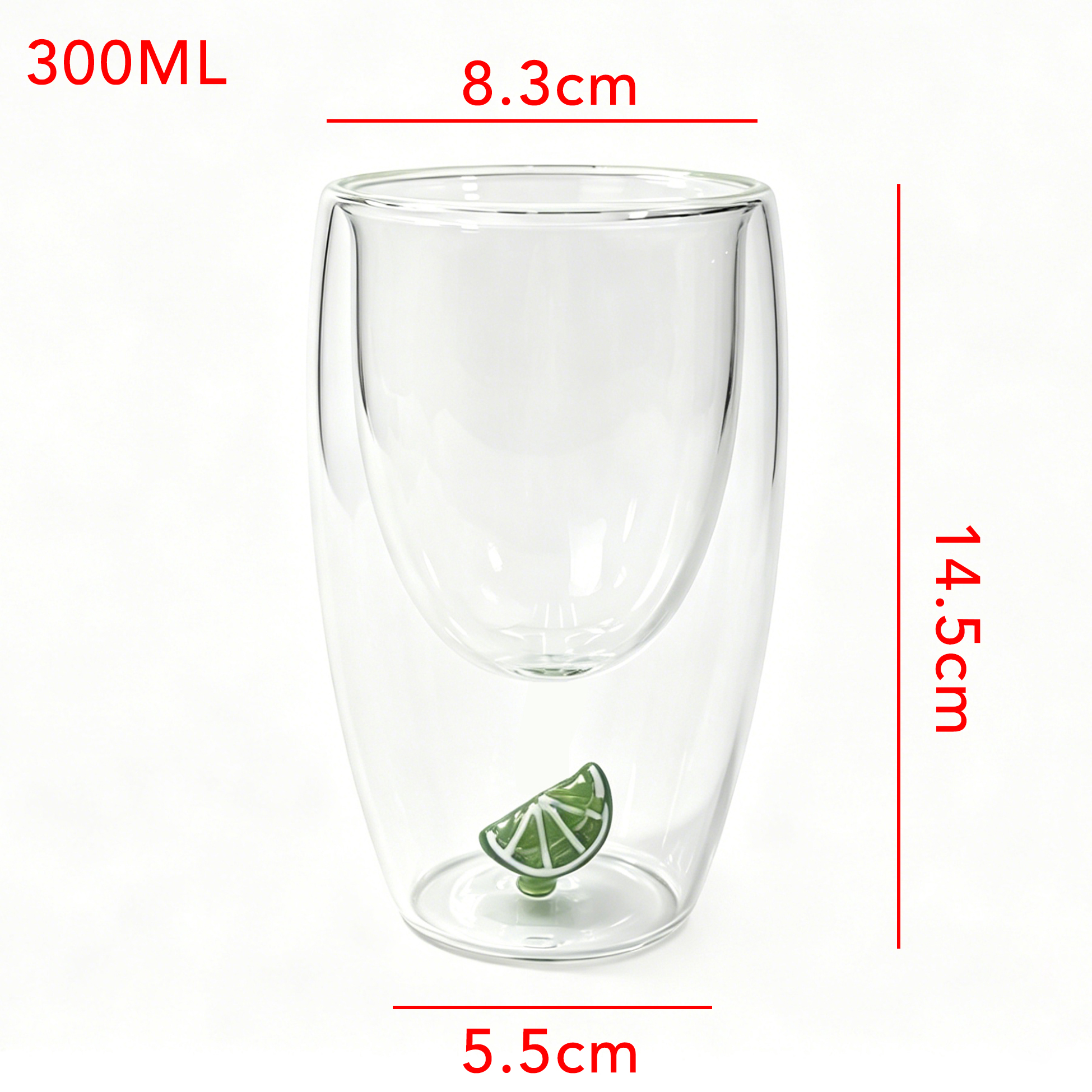 Set of 2 300ml Lime Double Wall Glass Cup