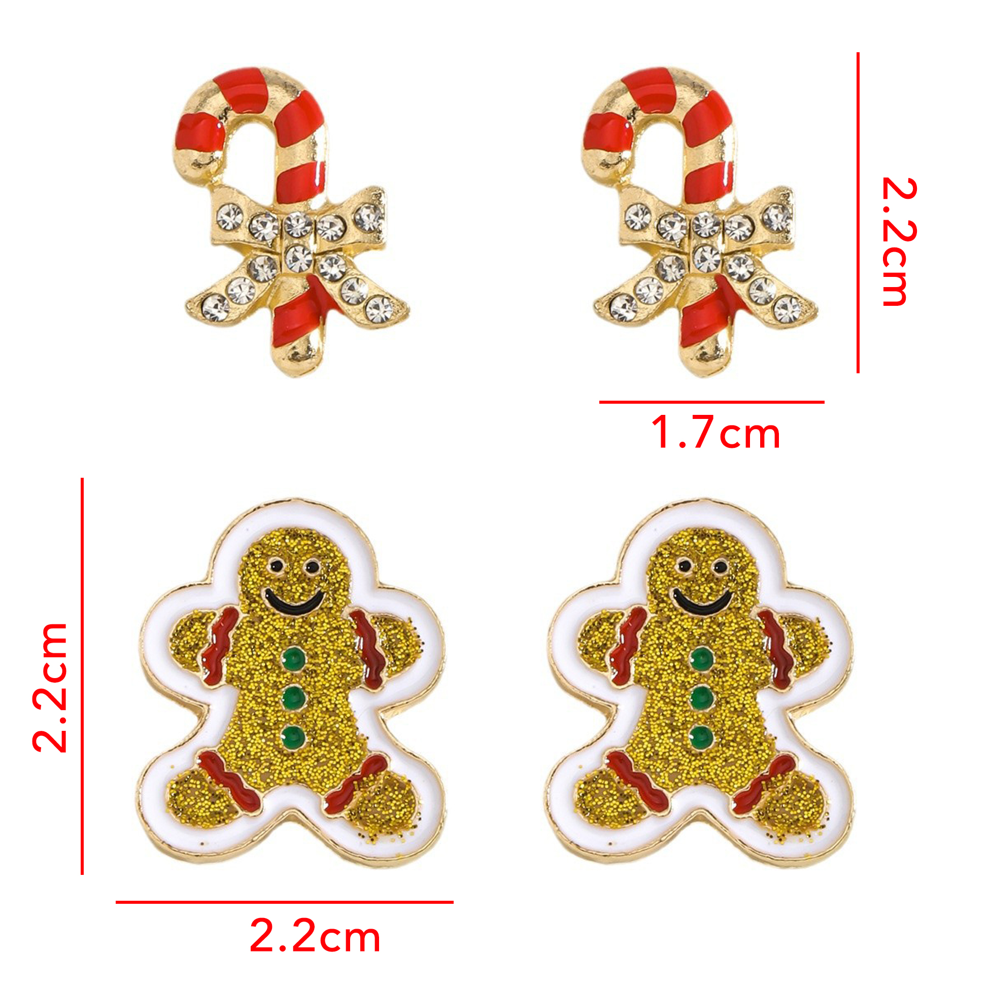 2 Pairs Enamel Gingerbread Man And Candy Cane Earrings