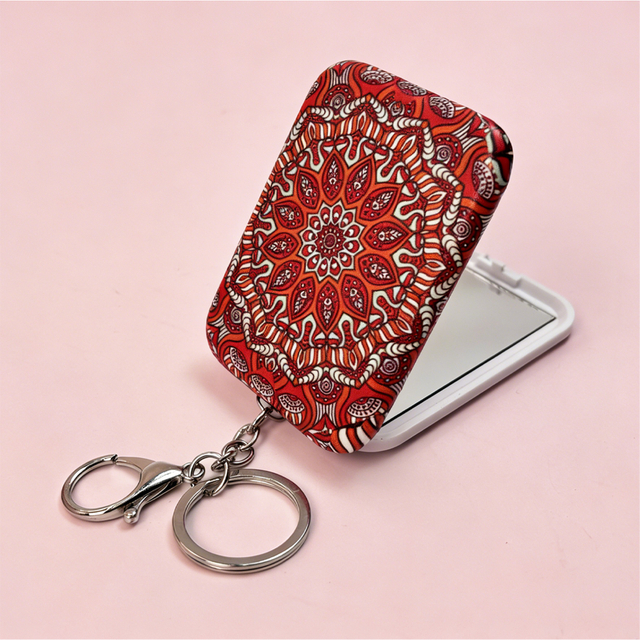 Red Mandala Print Rectangular Compact Mirror