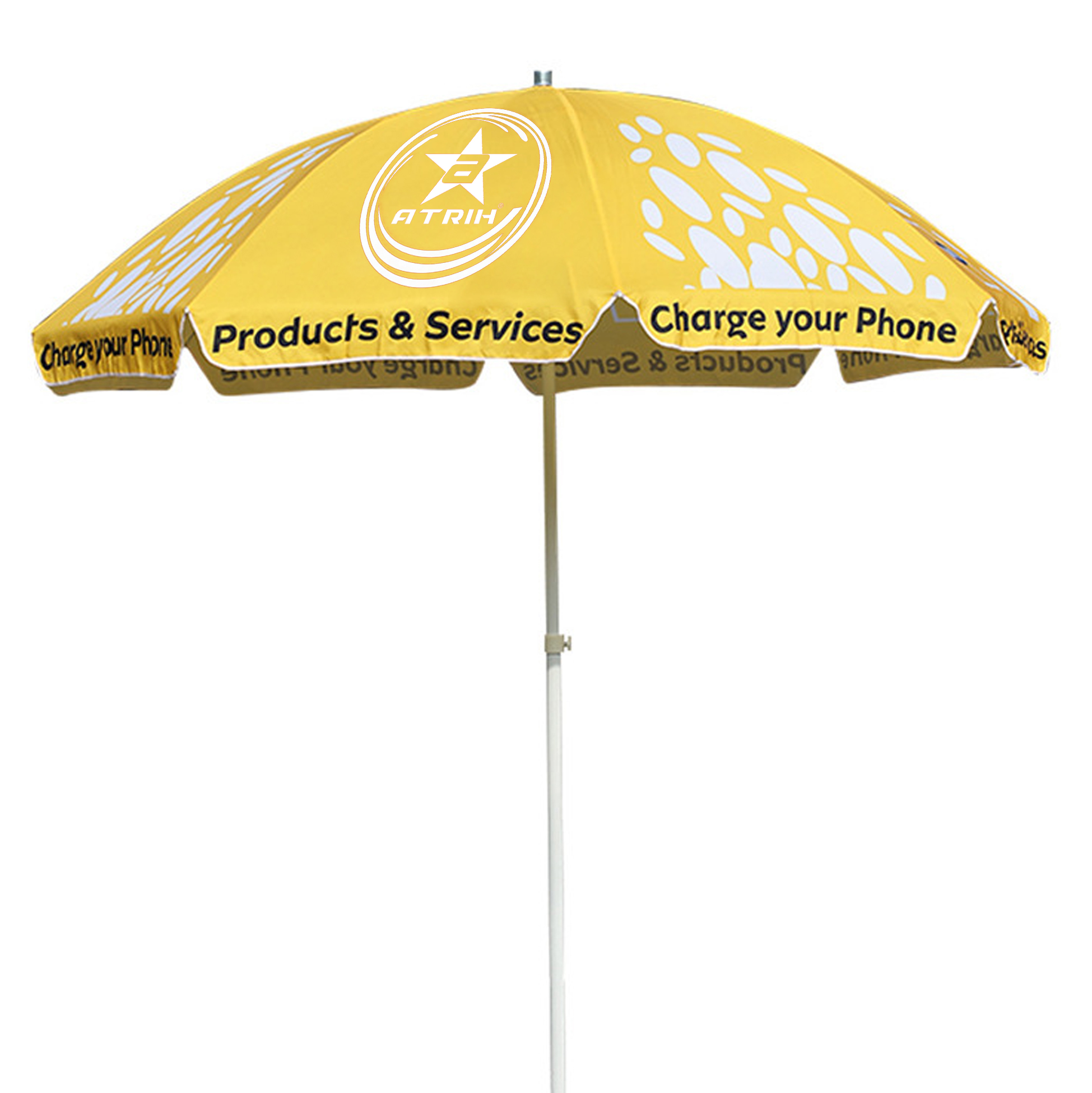 240cm Yellow Beach Umbrella with Phone Charging Slogan