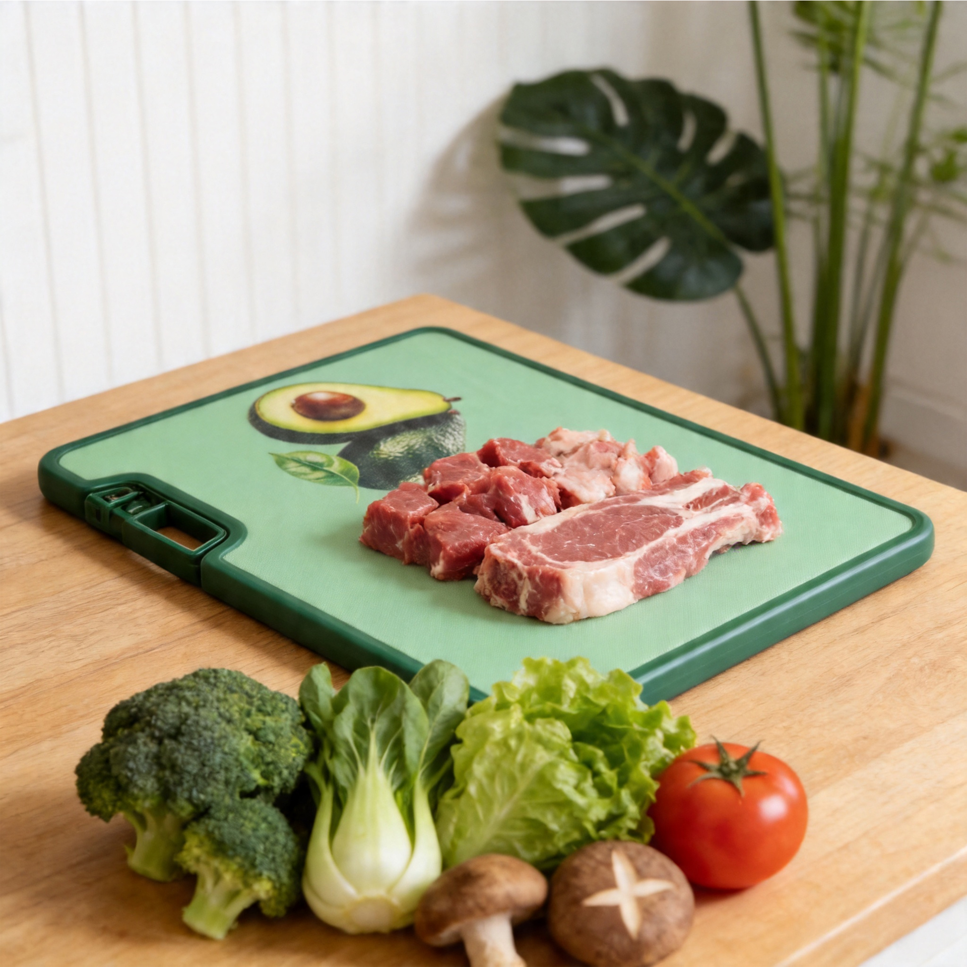 Avocado Print Cutting Board with Knife Sharpener & Vertical Stand