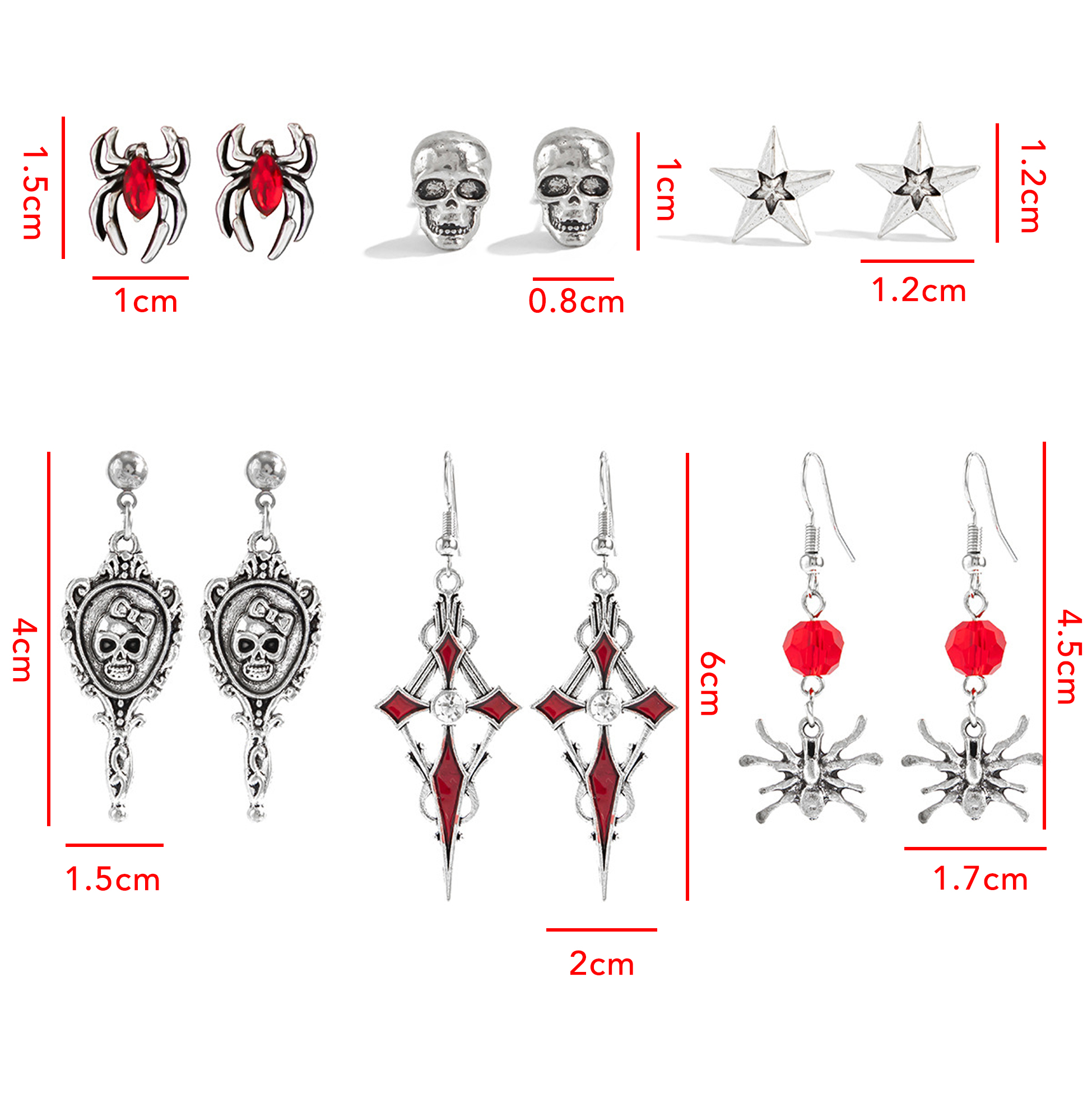 6 Pairs Halloween Gothic Earrings Set for Women