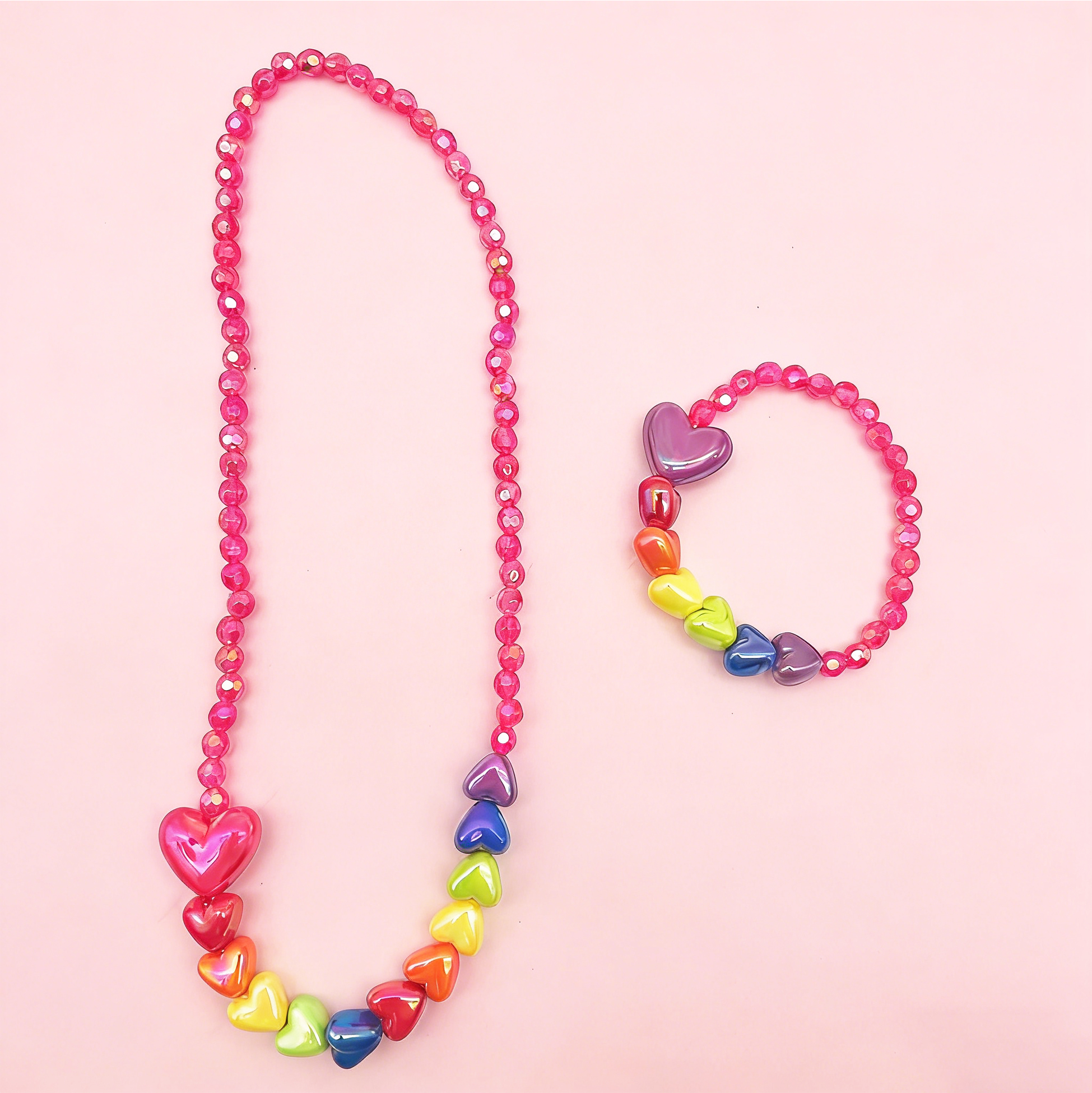 Kids Heart Beaded Necklace And Bracelet Set