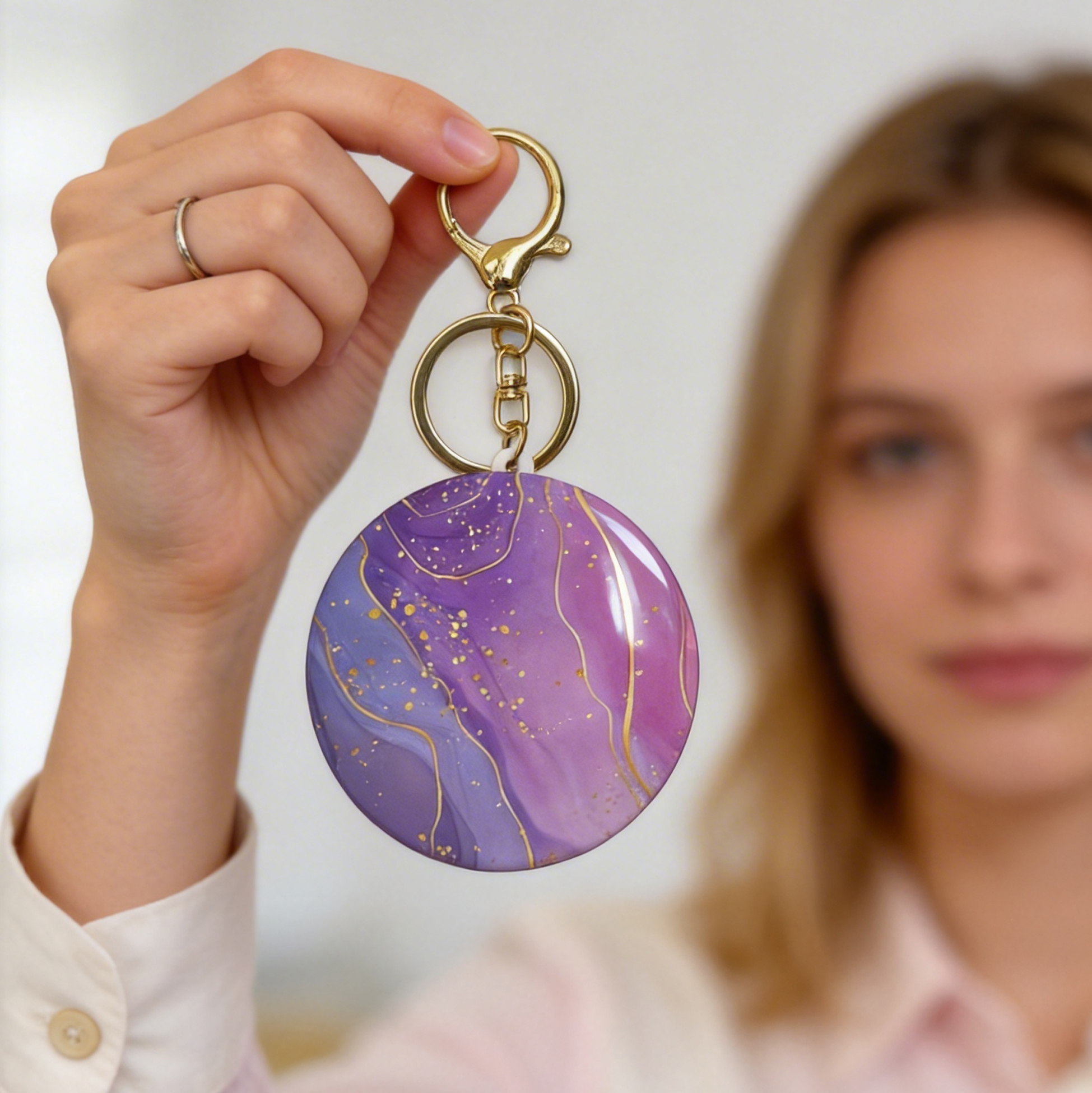 Purple Marble Print Compact Mirror