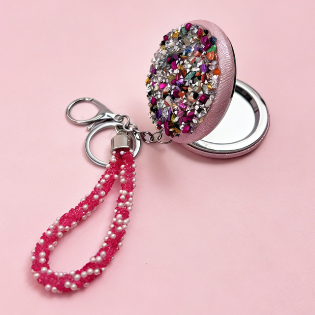 Gemstone-Embellished Compact Mirror