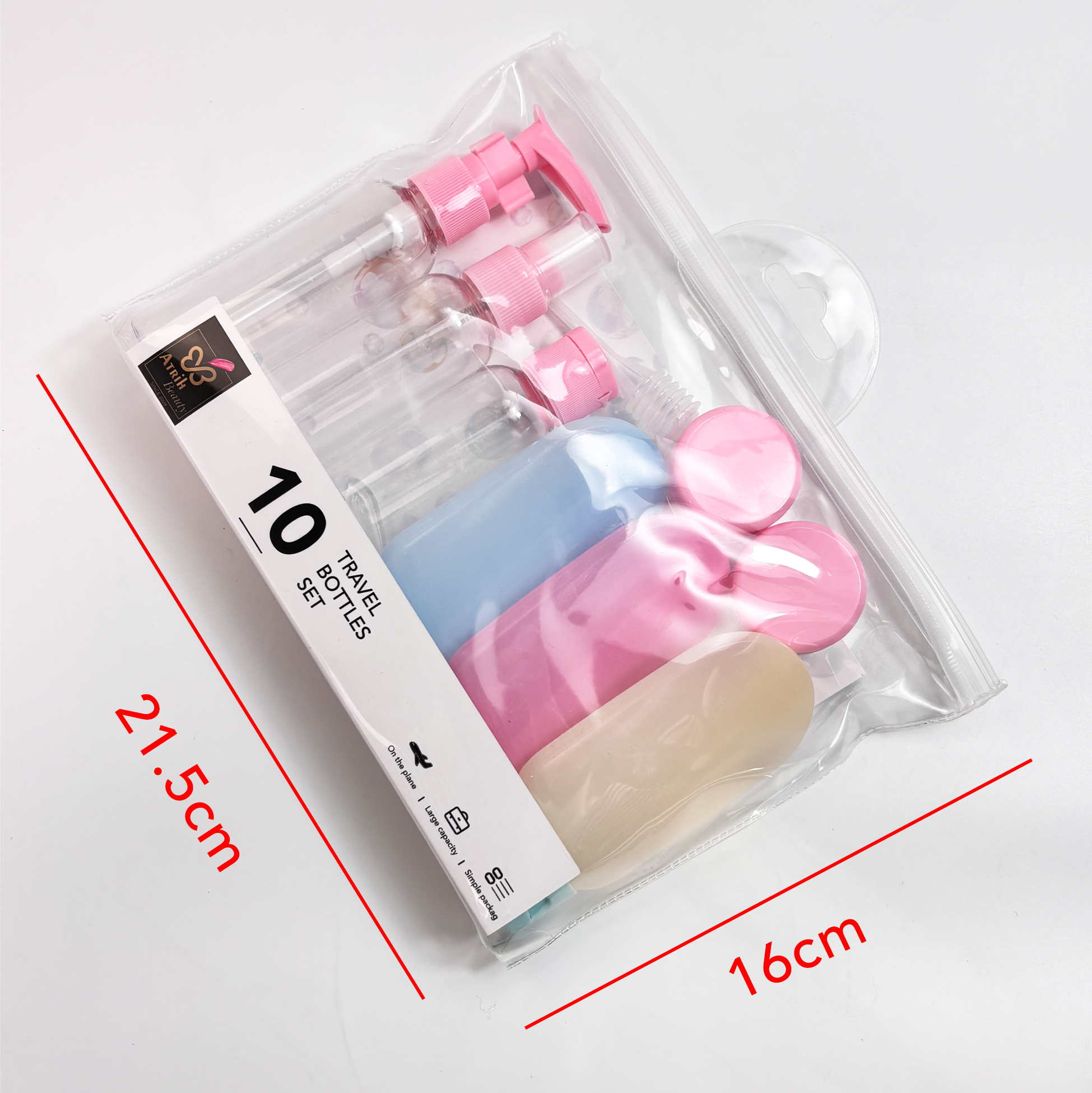 10 PCS Leak-Proof Toiletry Kit Pink Travel Bottles Set