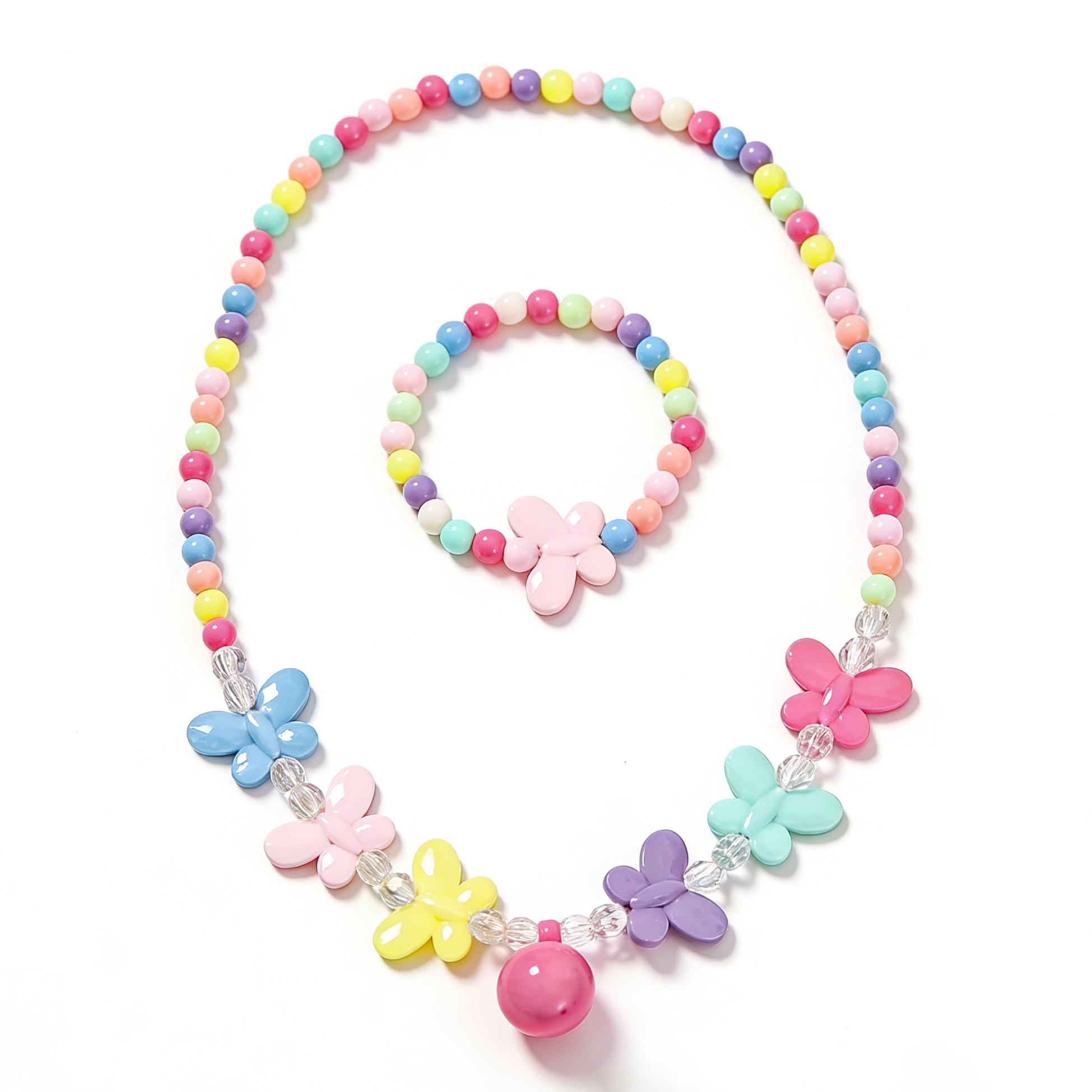 Kids Colorful Flower Beaded Necklace And Bracelet Set