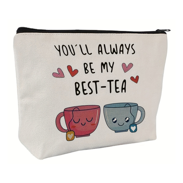 Cute Tea Pun Cosmetic Pouch with Zipper