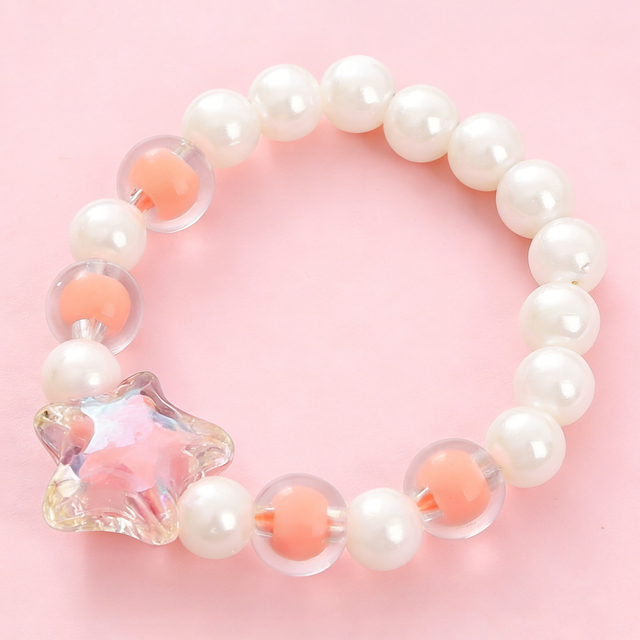 Cute Pink Star Faux Pearl Bracelet for Girls