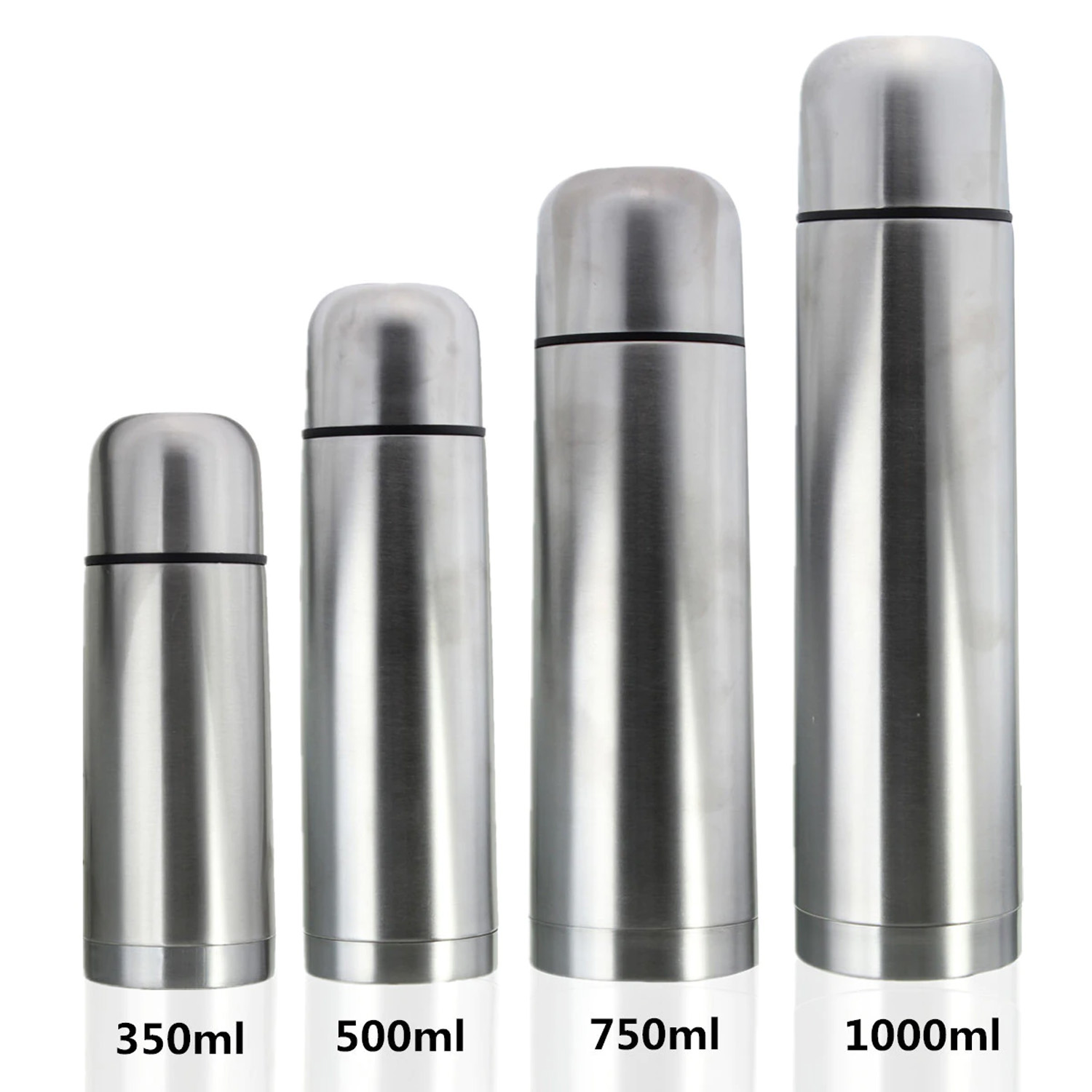 Stainless Steel Vacuum Thermoses Bullet Flask Cup Silver 350/500/750/1000ml Hot Cold thermal Water Bottle Keeps Warm or Cool