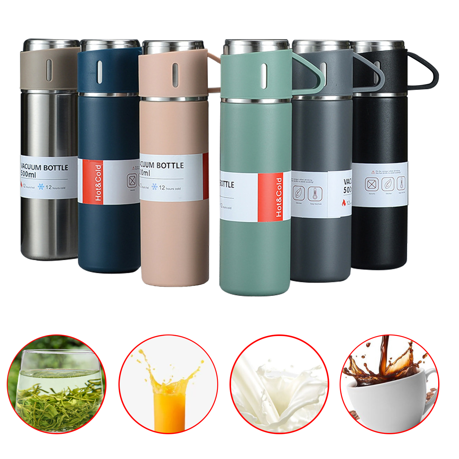500Ml Gift Box Set Flask with 2 Cup Double-Layer Stainless Steel Vacuum Thermos Coffee Tumbler Travel Mug Water Tea Welcome Gifts, Back to School, Wedding Gifts