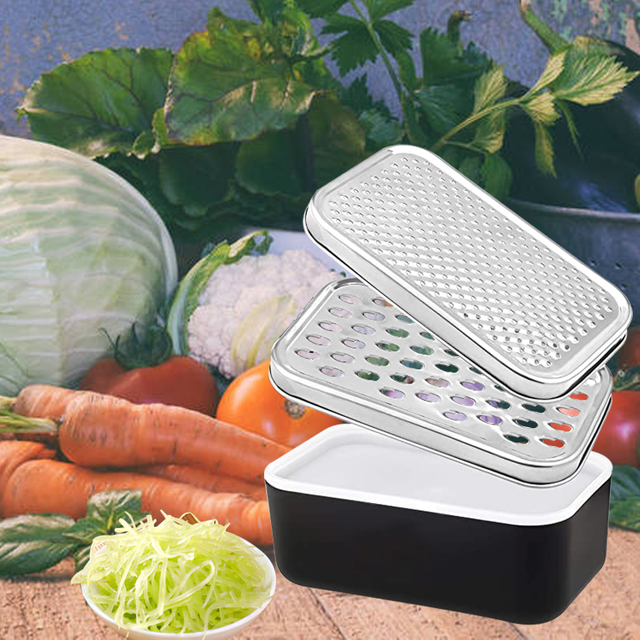 Double-sided Cheese Grater Portable Ginger Garlic Shredder With Food Saver Container Stainless Steel Rectangle Box And Graters
