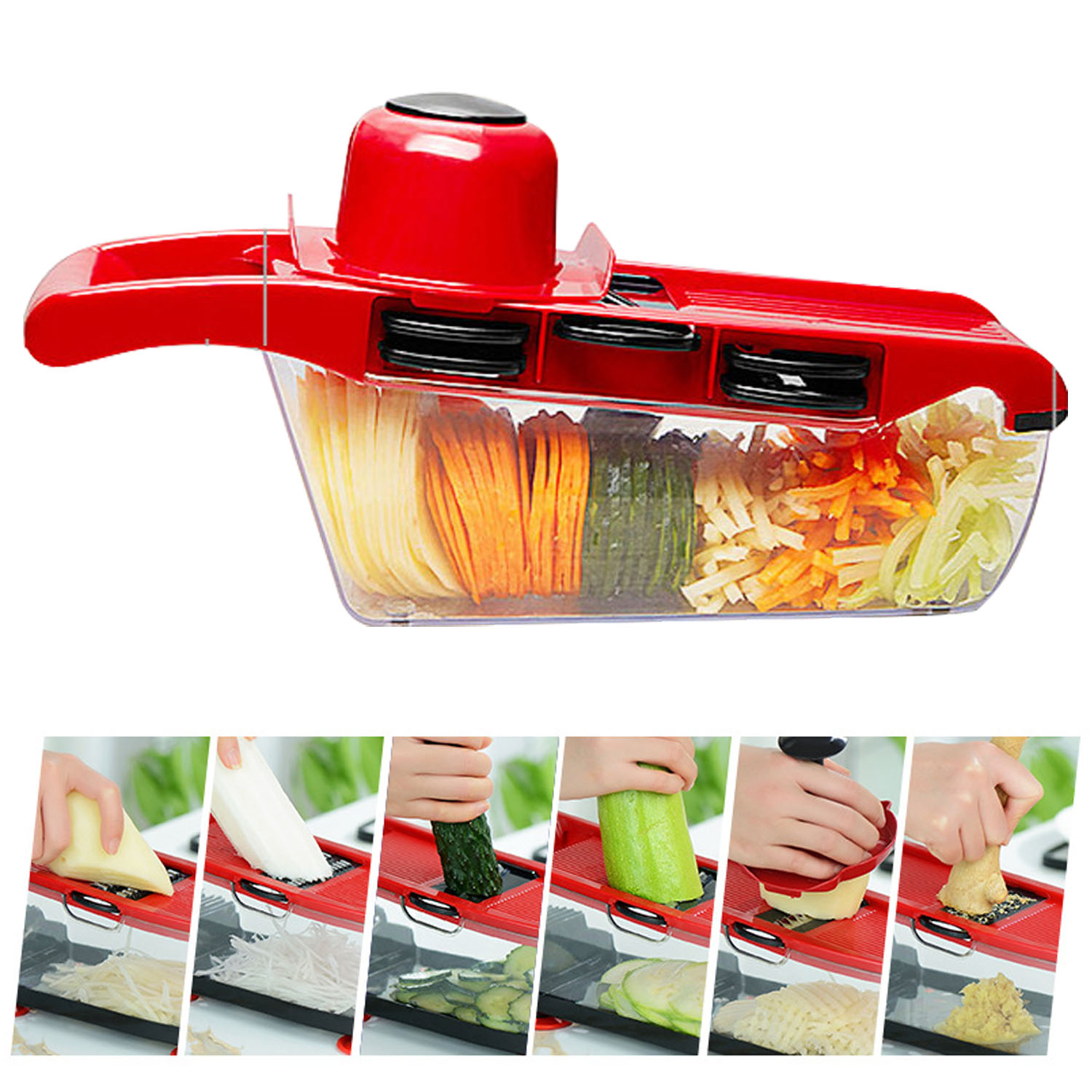 Multifunctional Vegetable Slicer, Kitchen Food Slicer, 6-in-1 Vegetable Manual Grater, Potato Chopper Veggie Spiralizer, Onion & Vegetables Slicer