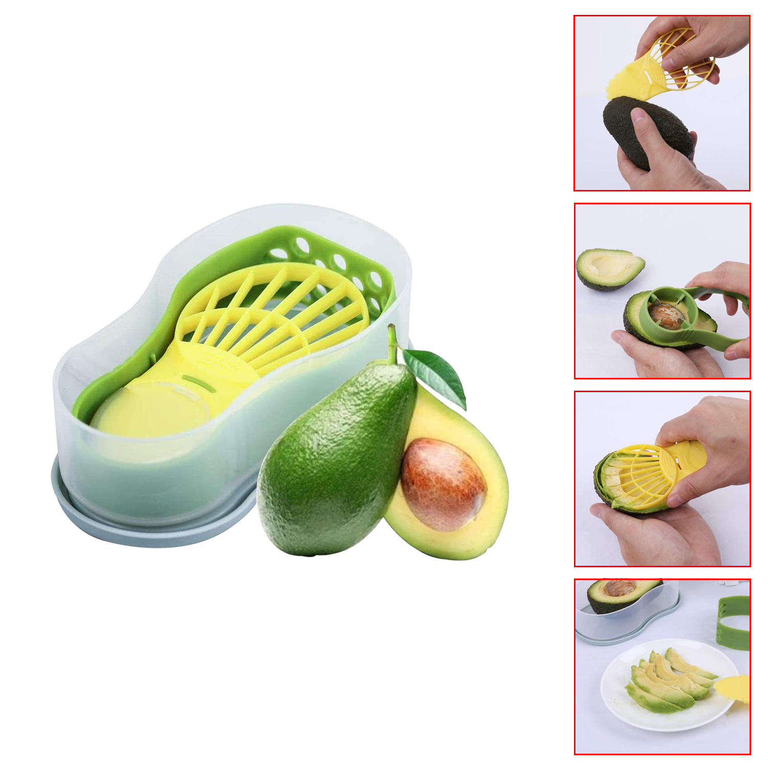 3 in 1 Avocado Keeper Storage Container Avocado Tool Avocado Slicer Corer Butter Peeler Separator 