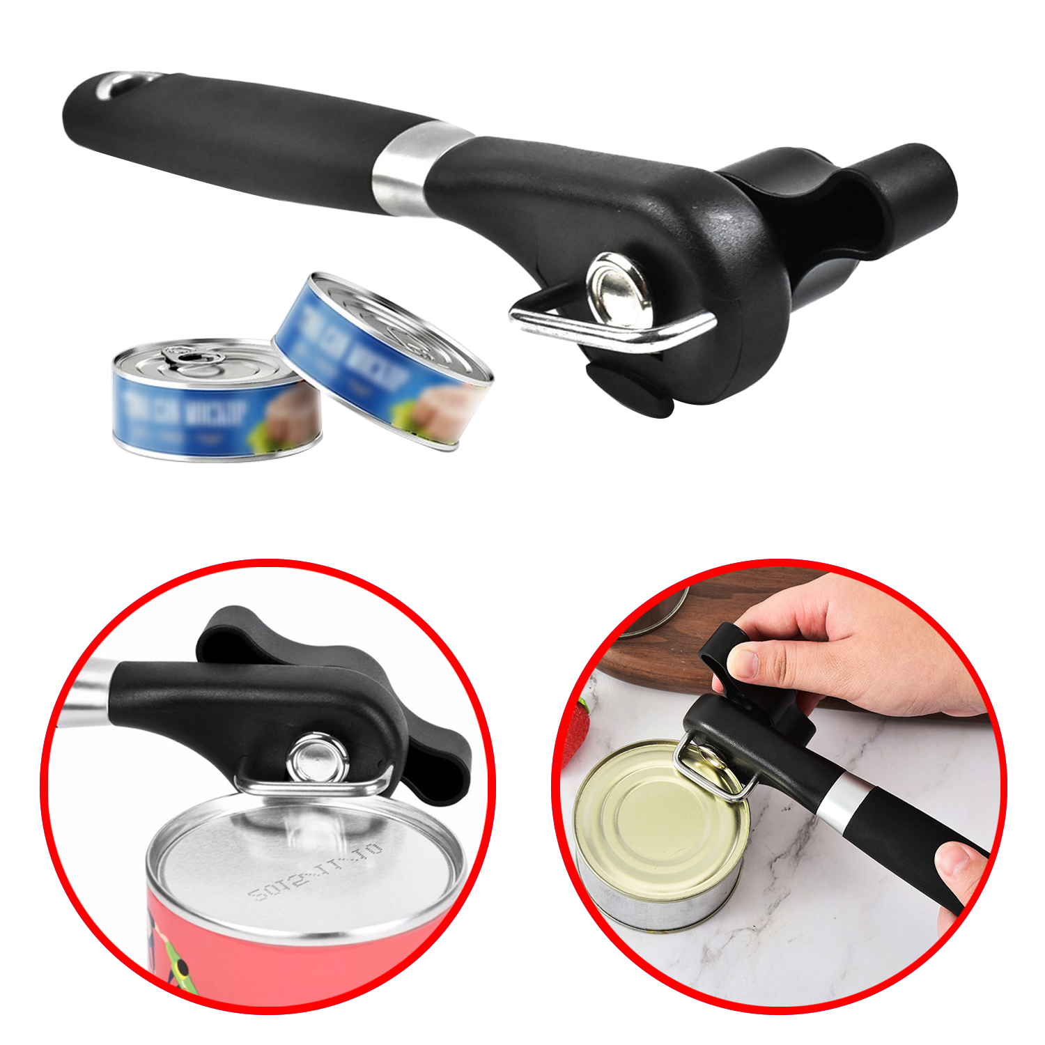 Can Opener Smooth Edge Safe Cut Can Opener Handheld with Ergonomics Design No Sharp Edges Can Bottle Opener Kitchen Safety Manual Can Opener