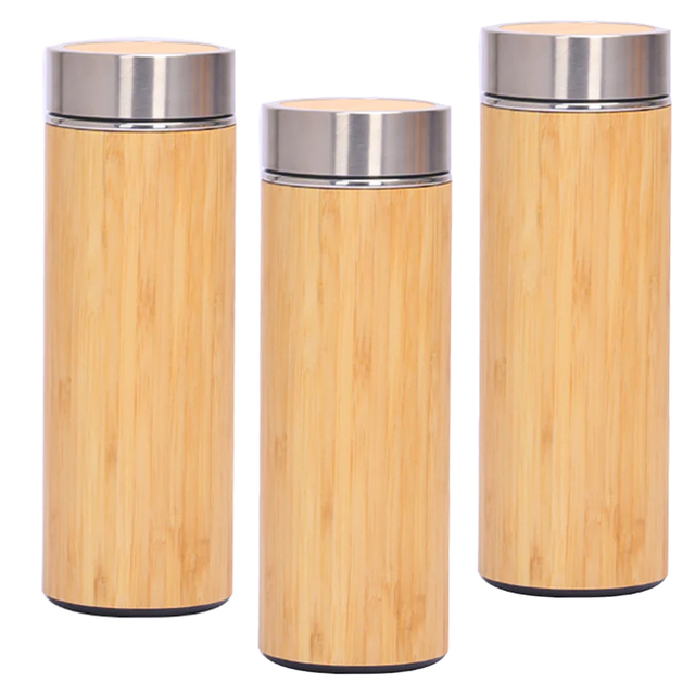 Natural Bamboo Tumbler 450ml Stainless Steel Liner Thermos Bottle Vacuum Flasks Insulated Bottles Bamboo Cup For Tea Creative Bamboo Cup 