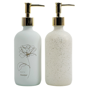 500ml White Printed Glass Soap Dispenser with Gold Pump