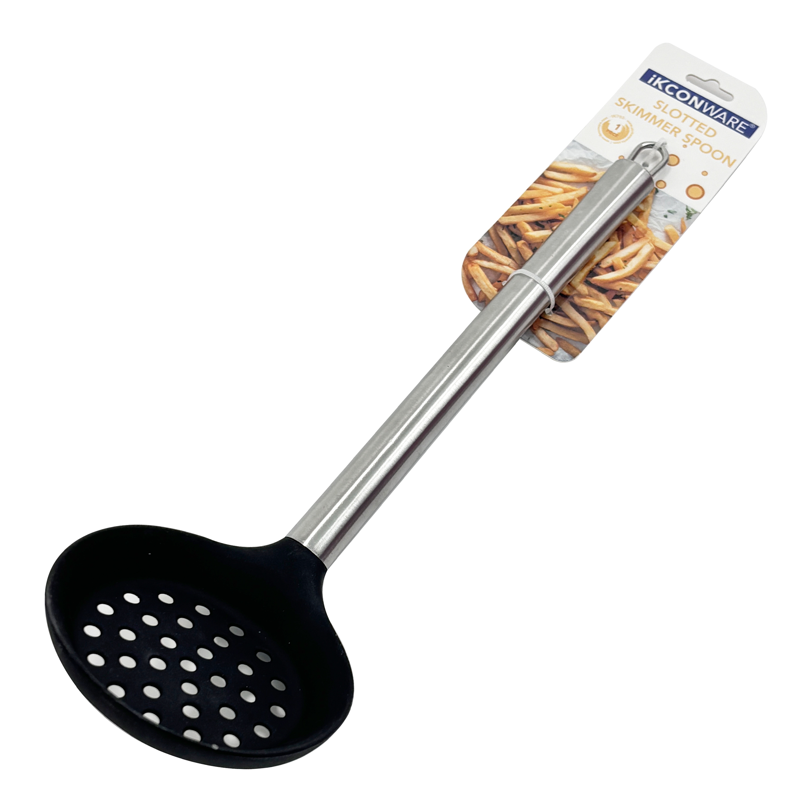 Premium Stainless Steel Handle Black Silicone Slotted Skimmer Spoon