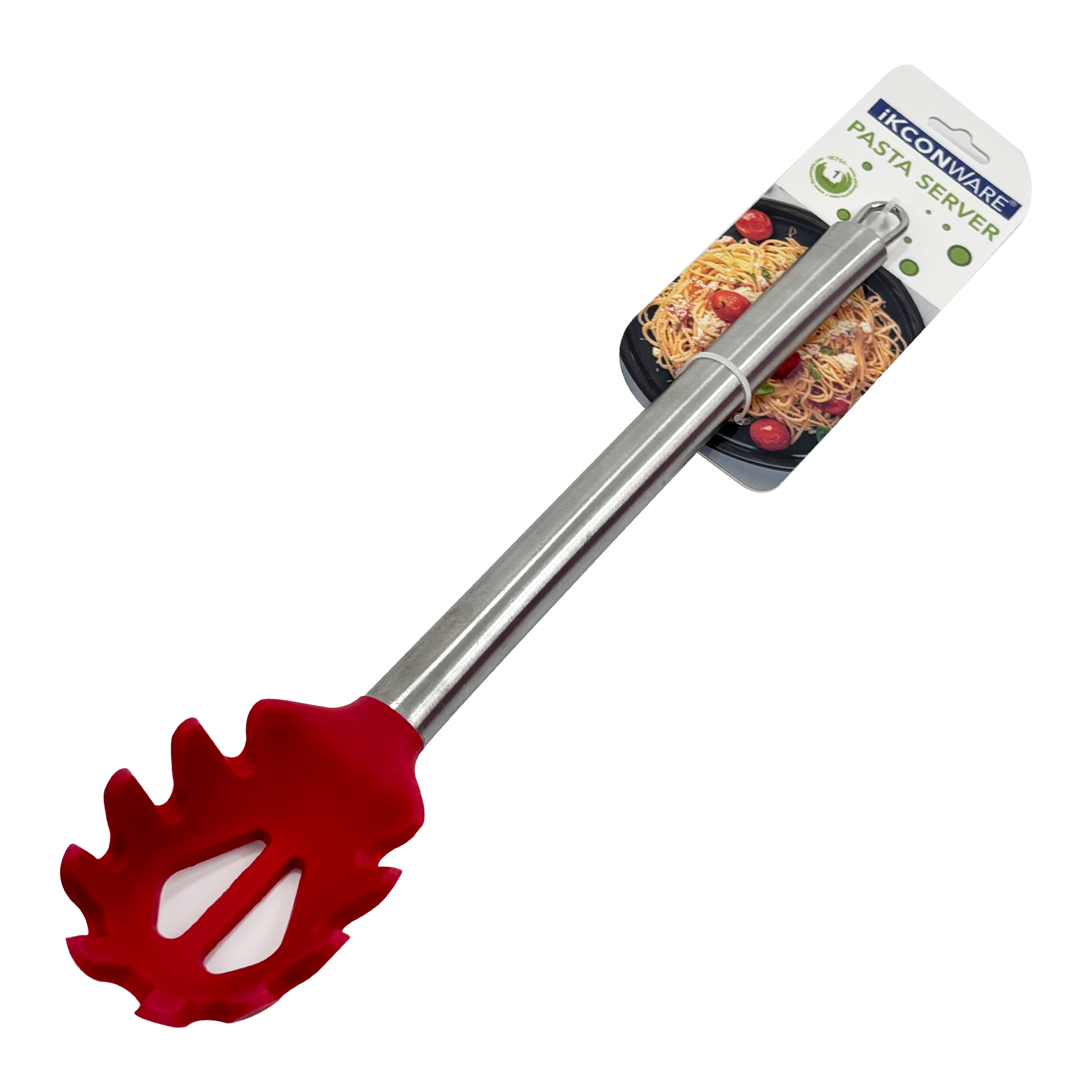 Premium Stainless Steel Handle Red Silicone Pasta Server