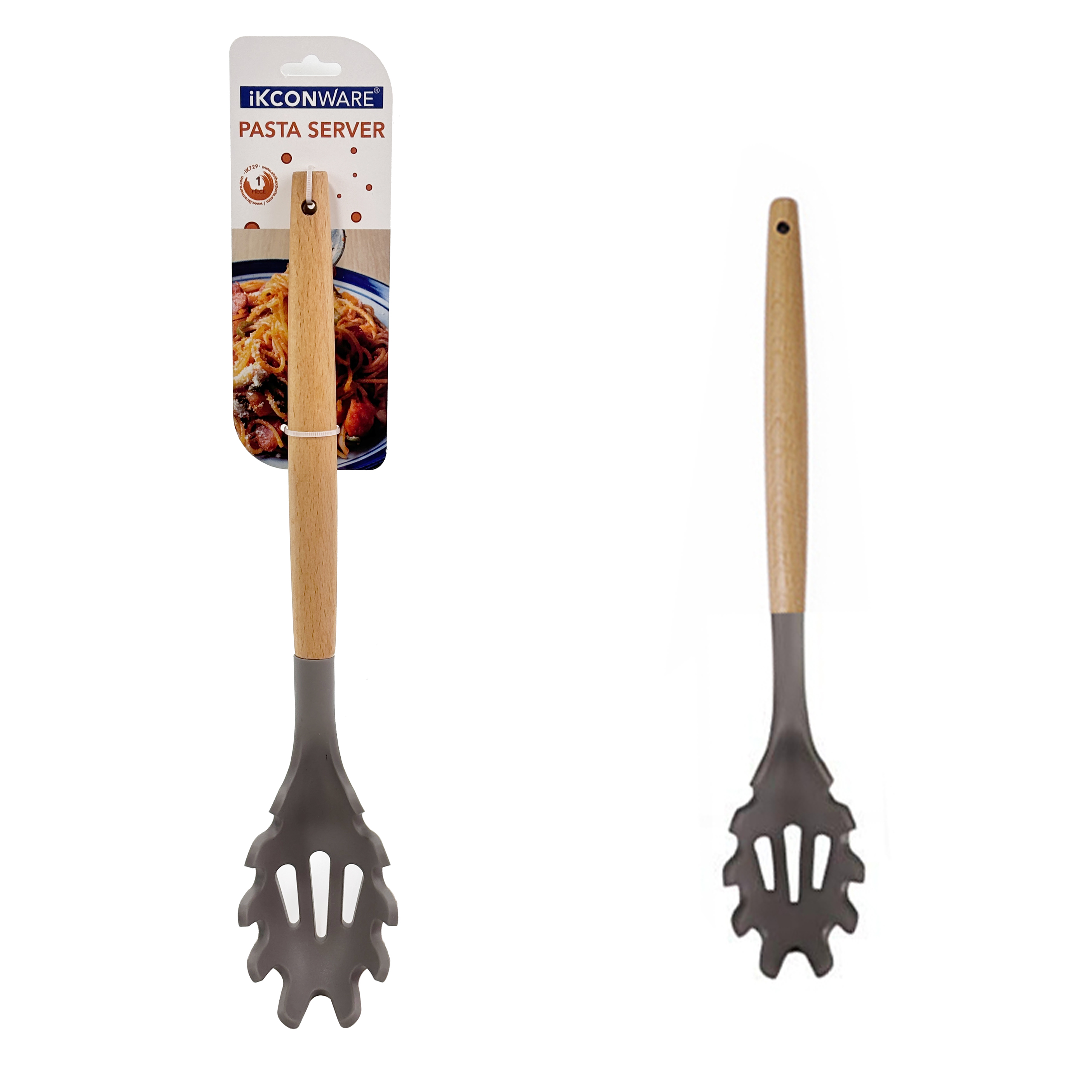 Wooden Handle Silicone Pasta Noodles Server