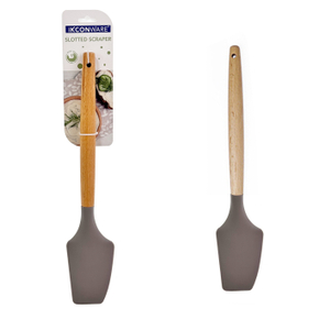 Wooden Handle Silicone Flat Spoon