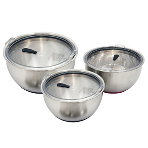 3-Piece Stainless Steel Salad Mixing Bowl Set with Transparent Lids