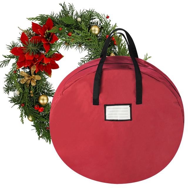  Christmas Wreath Storage Bag Double Zipper Xmas Bell Garland Gift Pouch With Handles Zipper Waterproof Artificial Wreath Organizer for Home