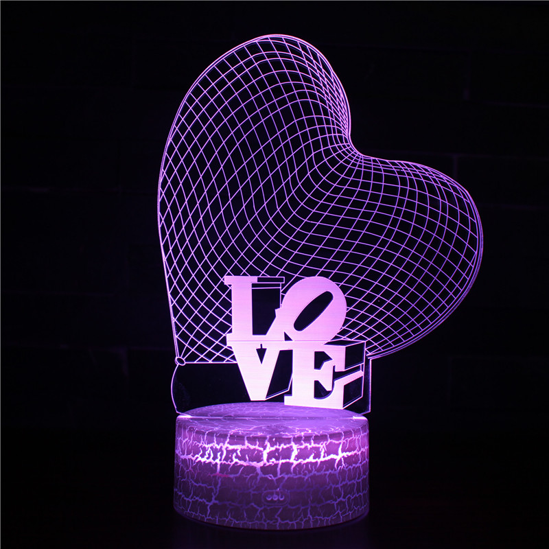 3D Night Light, Touch Control Optical Illusion Visualization Birthday Sign, LED Night Light Lamp 7 Colors Changing Touch Control Night Light Lamp Stand