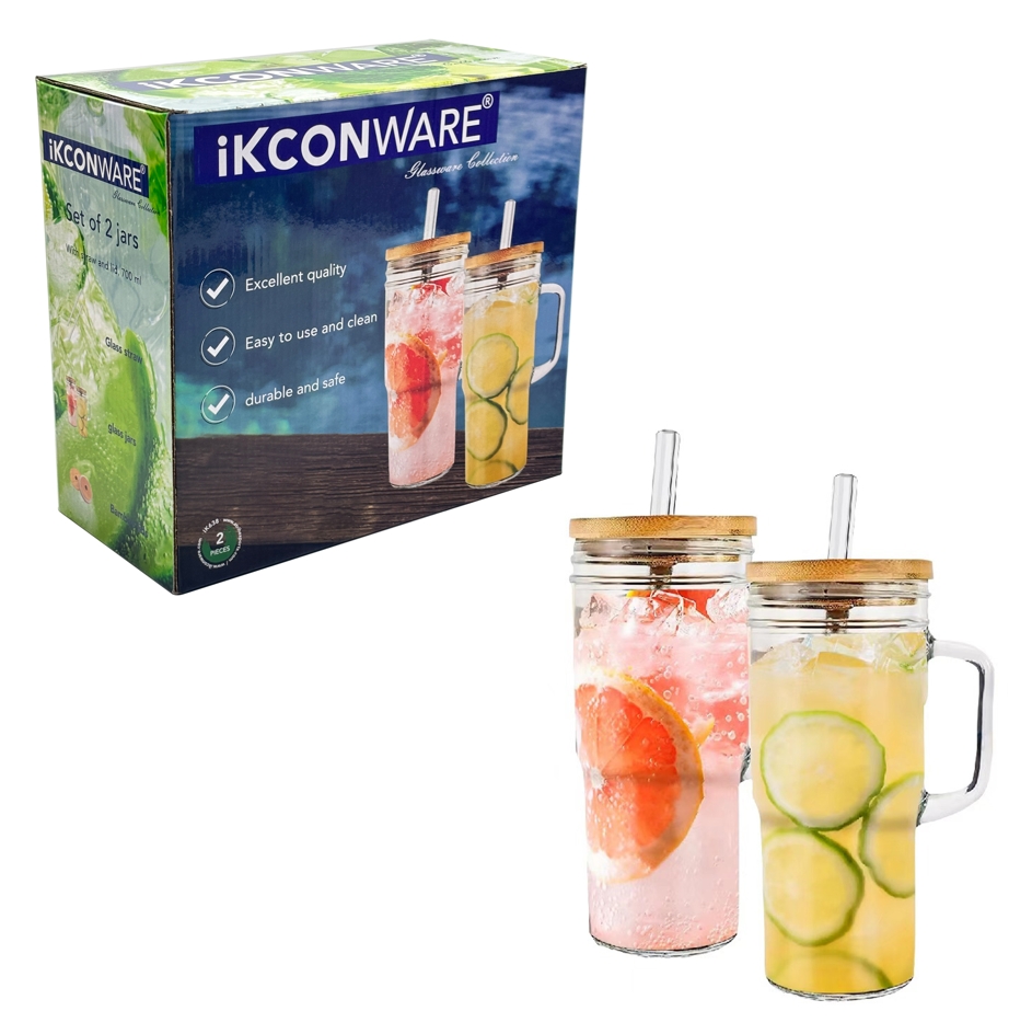 2-pcs 610ml Drinking Glass With Lid & Straw