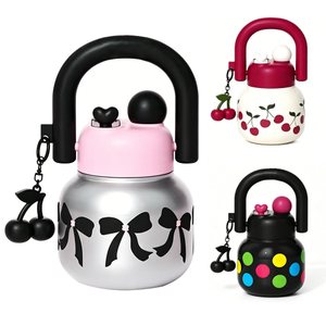 680ML Cute Insulated Water Bottle with Handle & Cherry Charm