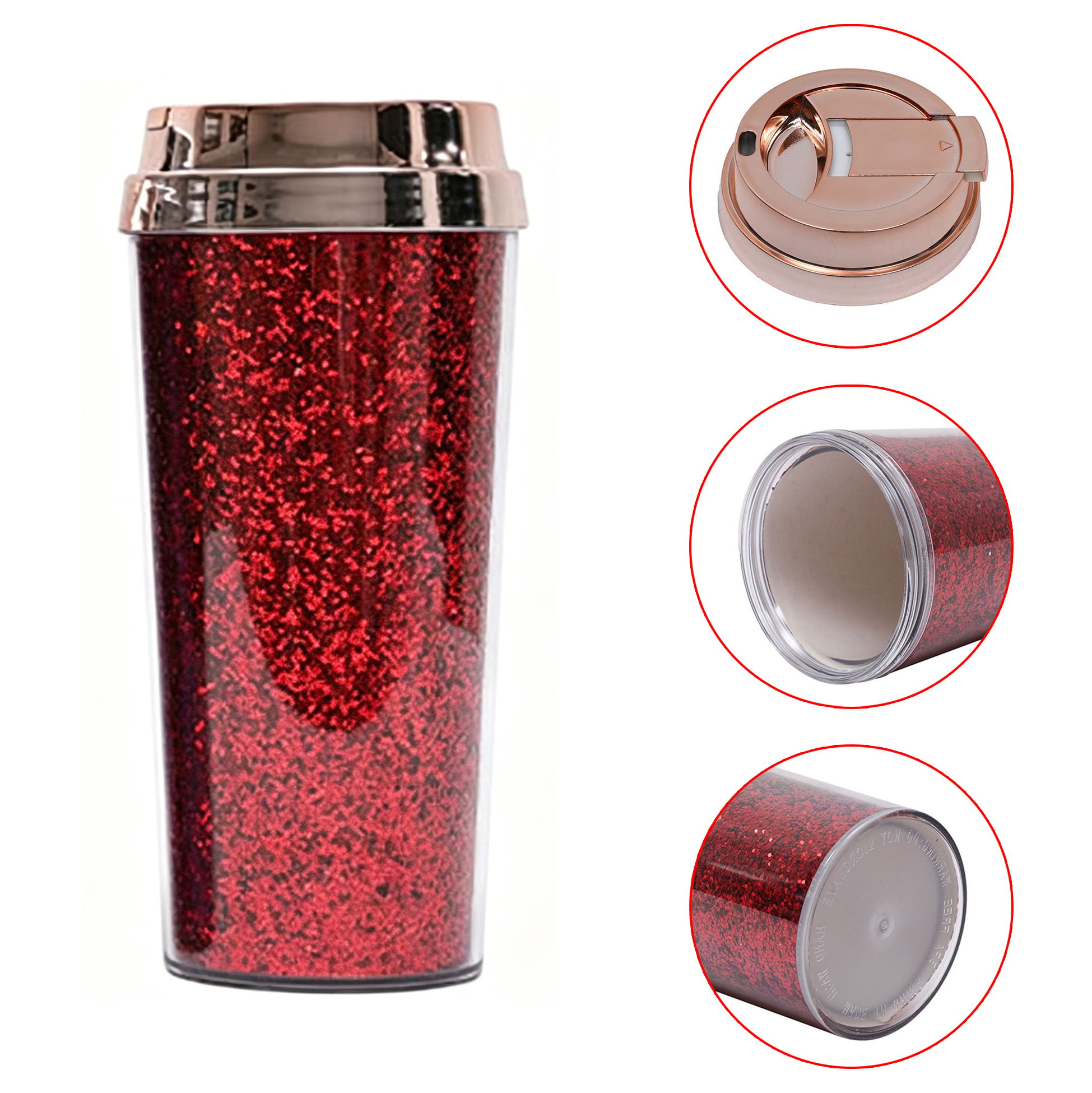 480ML Glitter Double Wall Plastic Tumbler with Flip Lid