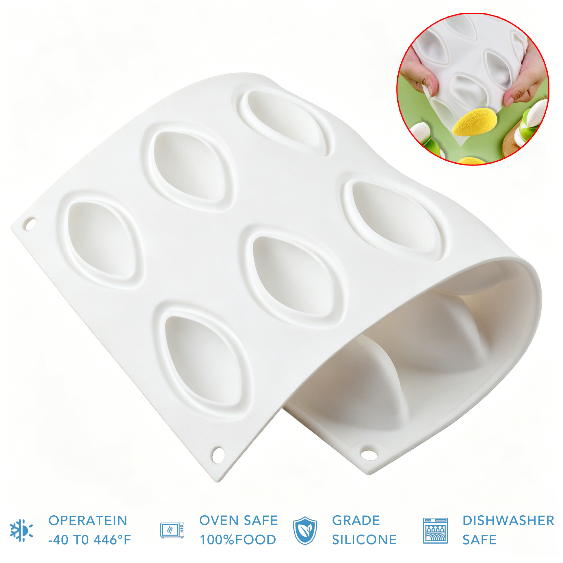 12 Cavity Olive Shaped Silicone Mold, Food Grade Nonstick Baking Tray