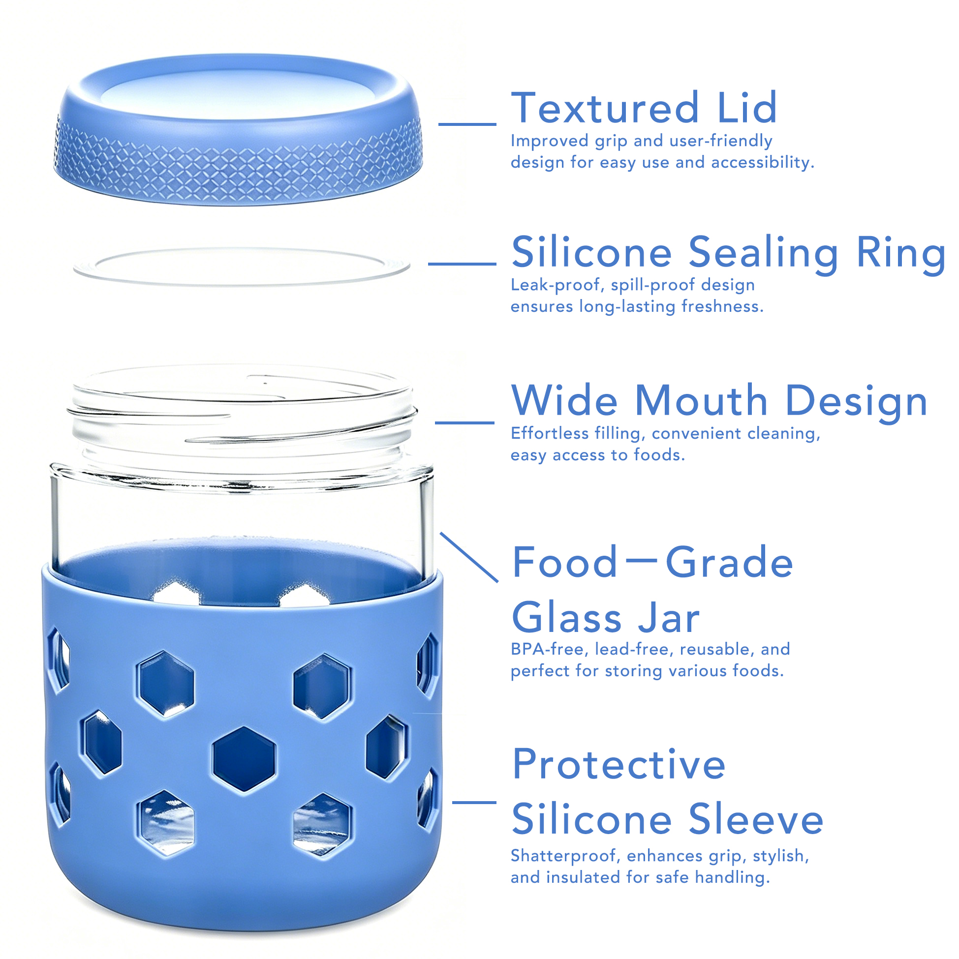 16oz Glass Overnight Oats Jars with Leakproof Lids And Silicone Sleeves, Airtight Food Storage Containers