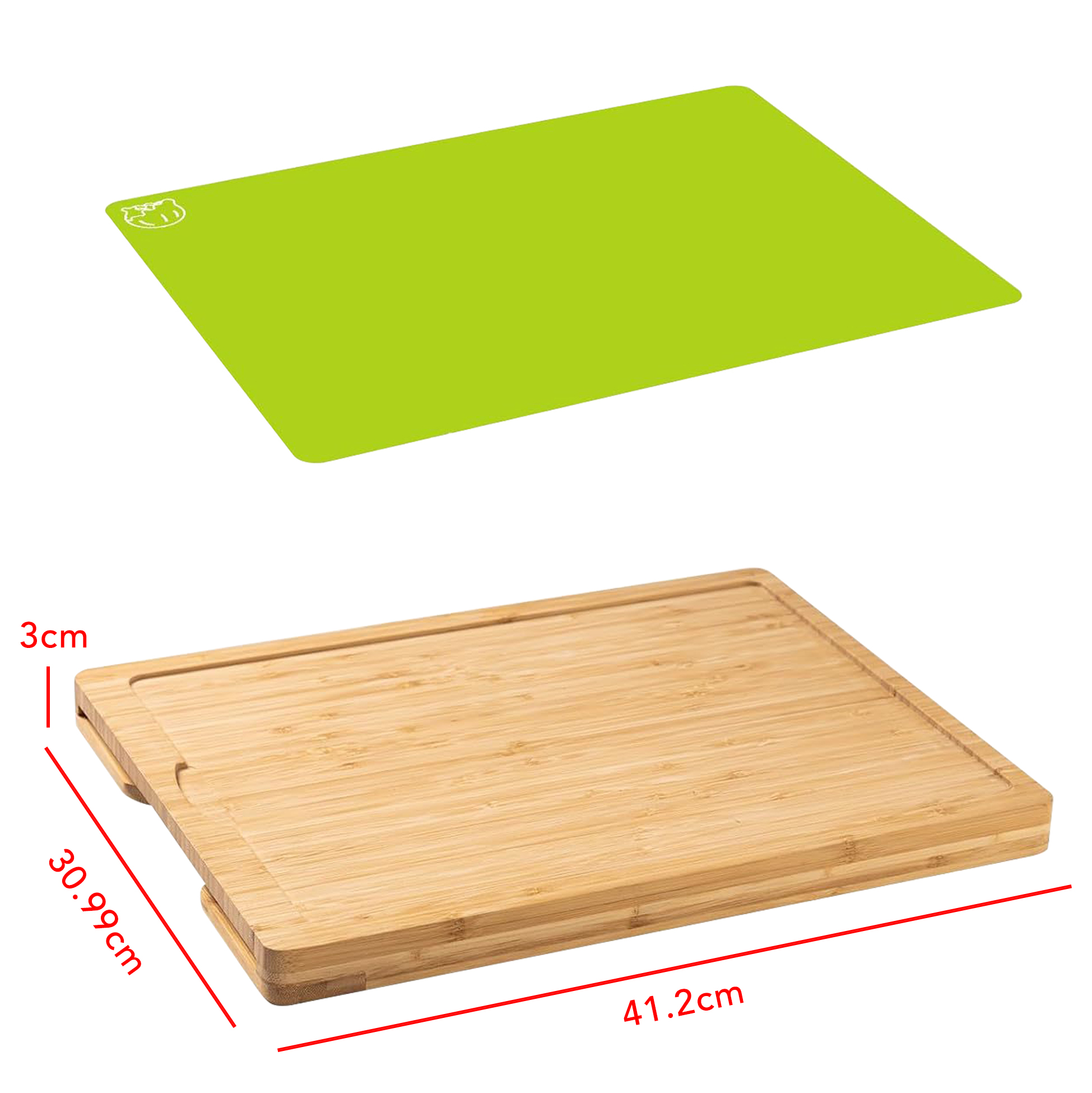 Bamboo Cutting Board with 8 Color-Coded Mats