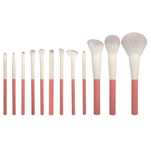 12 Piece Makeup Brush Set with Pink Handles